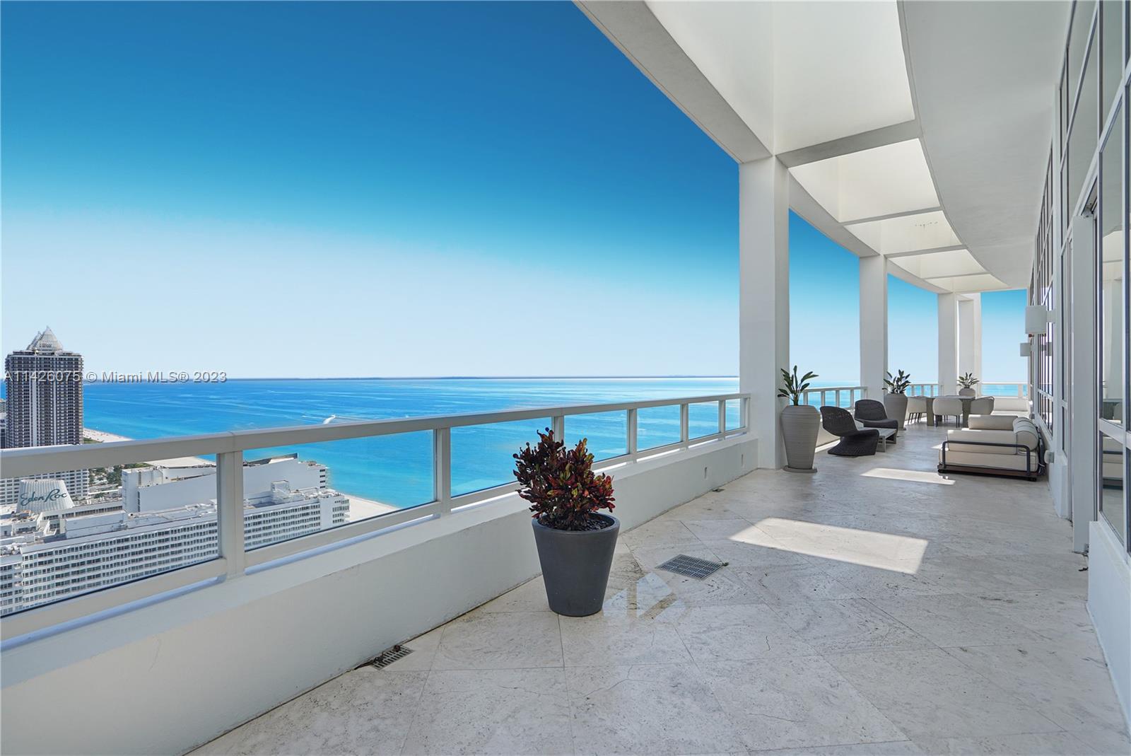 Enjoy the ultimate in resort-style living with this spectacular, turnkey, 5BD/5BA + 2 half bath penthouse encompassing the entire north side of the 37th floor at the iconic Fontainebleau II. Indulge in spectacular views of the ocean, bay & Miami skyline from the huge 3300 SF terrace with private pool & shower. The great room boasts volume ceilings & soaring windows, inviting natural light and beauty indoors. Keep your yacht at the Marina across the street on the Intracoastal. The Fontainebleau Resort offers amenities on 22 oceanfront acres including award-winning restaurants, LIV night club, Lapis spa & fitness center. Enroll in the hotel rental program and receive income while not using. The maintenance fee includes all utilities, valet and free breakfast in the owner’s lounge.