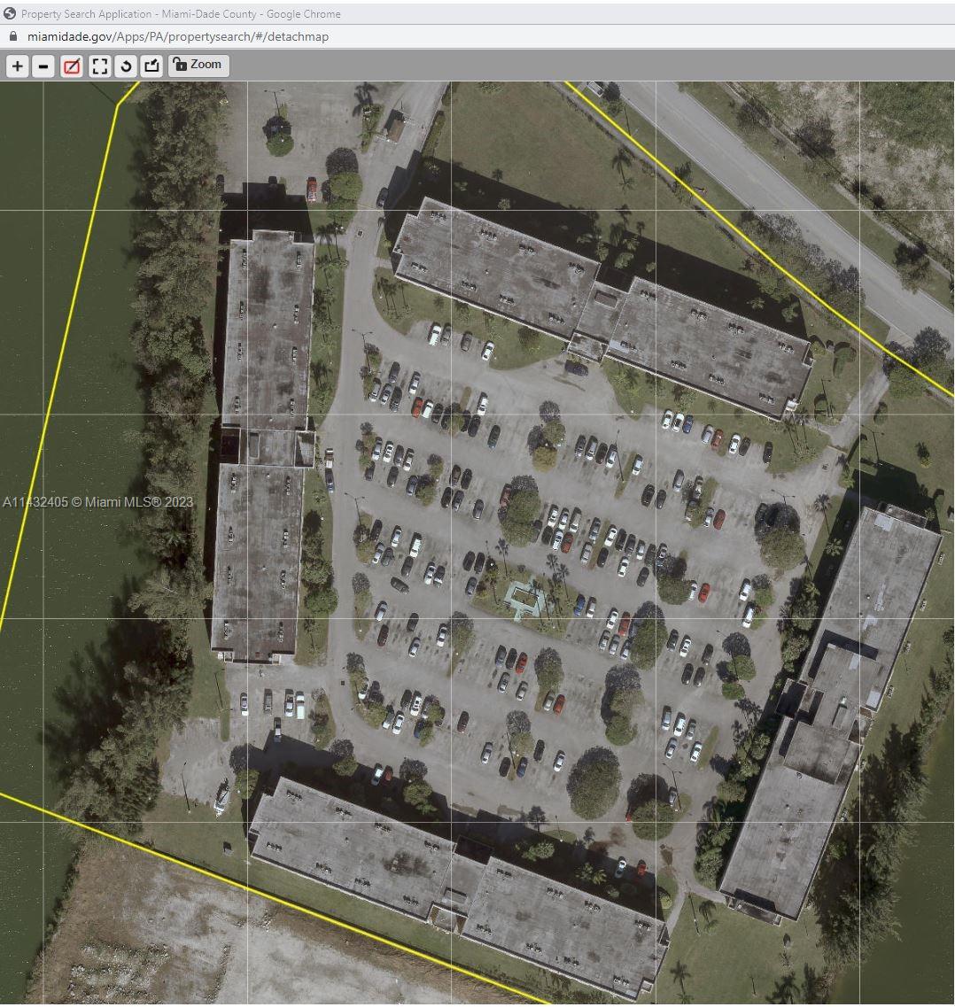 Aerial, closer look at the complex.