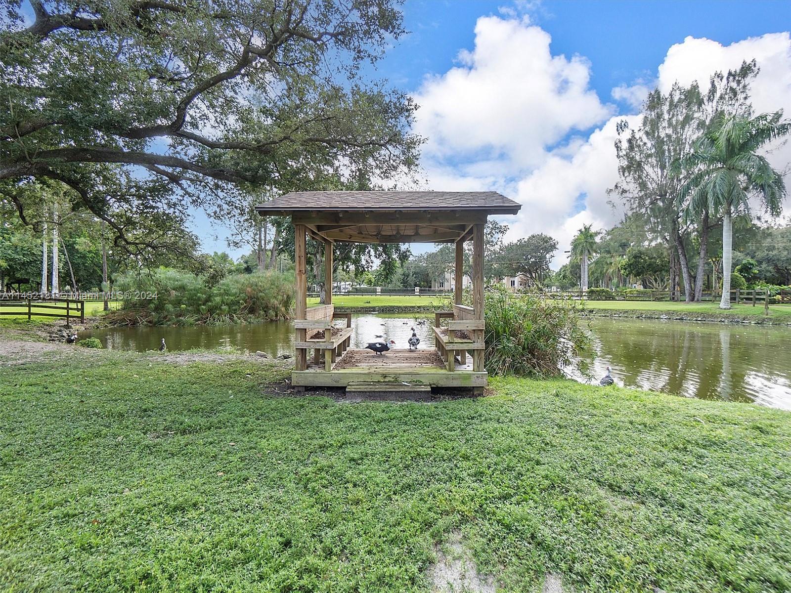 Gazebo next to pond