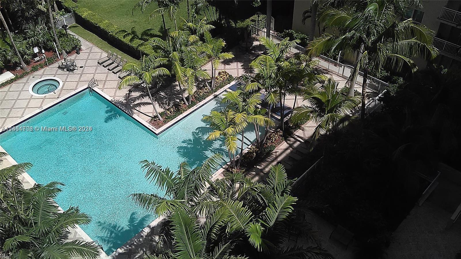 view down to the pool.