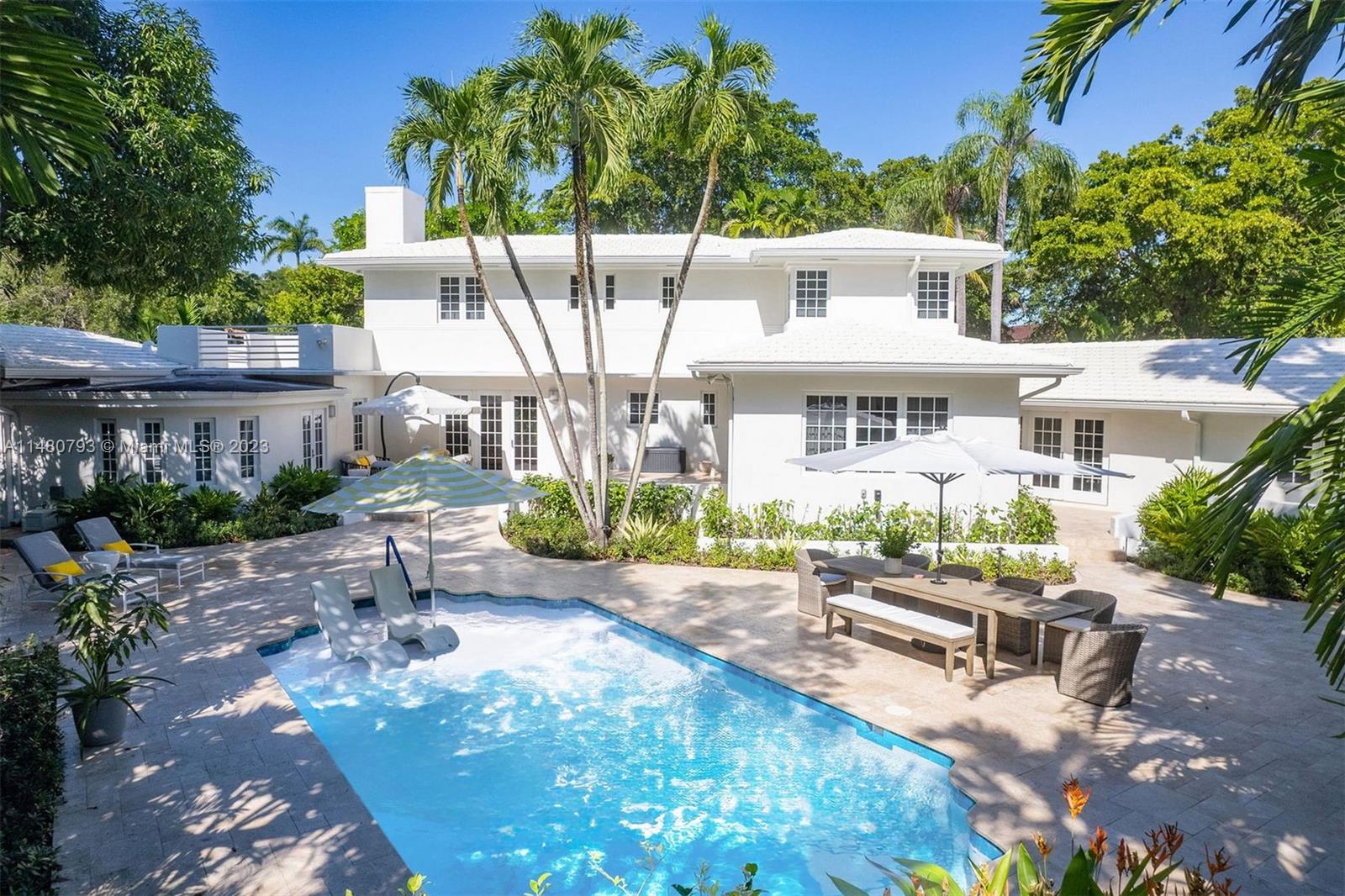Classic Coral Gables Historic Landmark. This meticulously maintained home with many of its original Art Deco features is perfectly located, near fine dining, Miricale Mile, The Biltmore Hotel and Venetian Pool. Remodeled first floor primary suite, with lounge area leading to the backyard and private patio. All new bathrooms, including cabana bath. Meile, Wolf and Subzero appliances in a spacious eat-in kitchen. Less than four-year-old roof, 2 car garage with separate A/C This elegant ample home has too many updates and features to mention a must see. Presently being used as a three bedroom easily converted to four.
