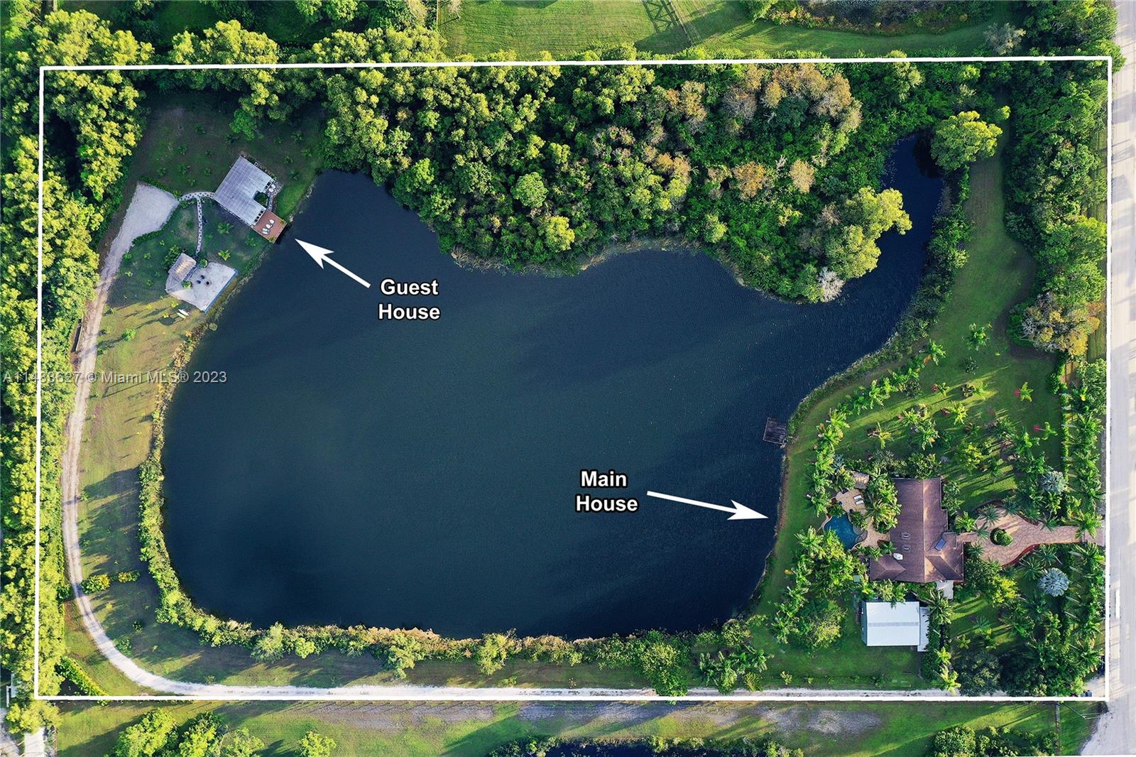 10 Acres with 5 Acres Lake and 2 houses (Main + Guest (operating as Airbnb)