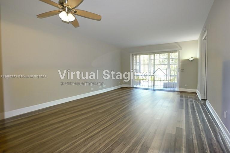 Virtually emptied living-room-dining-room area