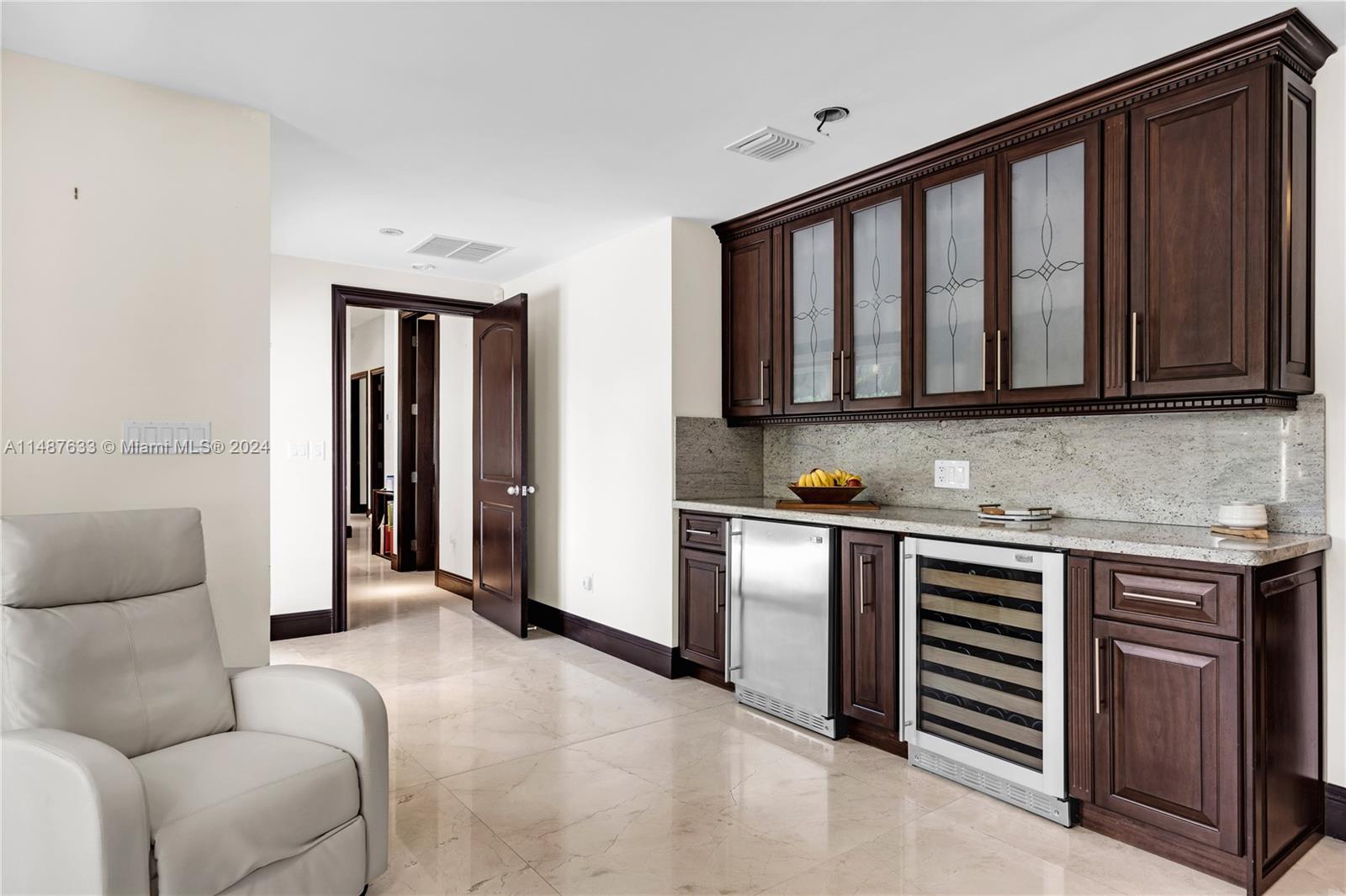 Beverage Center; Coffee Station, Wine Chiller and cabinets to display your crystal