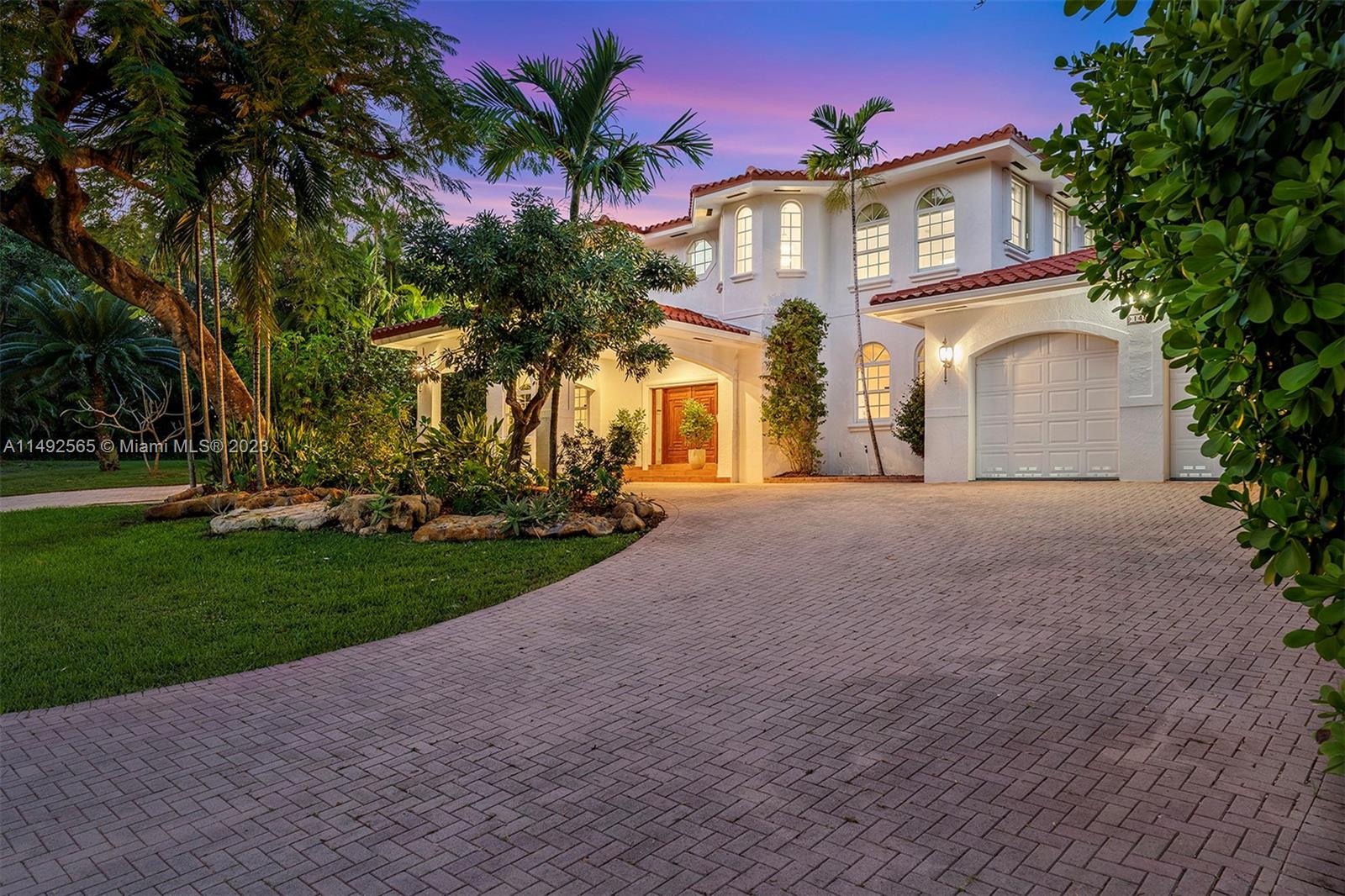 Experience timeless elegance in Coral Gables on prestigious Sunrise Avenue. This 4,000 sq.ft home boasts 5 beds & 4.5 baths. The foyer leads to formal living, dining, & family rooms, complemented by a gourmet kitchen with top-tier appliances & a cozy breakfast area. The layout includes a ground floor bedroom, full bath, & a convenient half bath. Upstairs, find two master suites, each with their own bath, plus two additional bedrooms & bath. Integrated sound system, impact windows, & advanced security features enhance the home's appeal. Outside, a refreshing pool, jacuzzi, & lush landscape await. Complete with a 2-car garage, circular driveway, & recent upgrades like a new roof & central AC in 2022, this home epitomizes Coral Gables living.