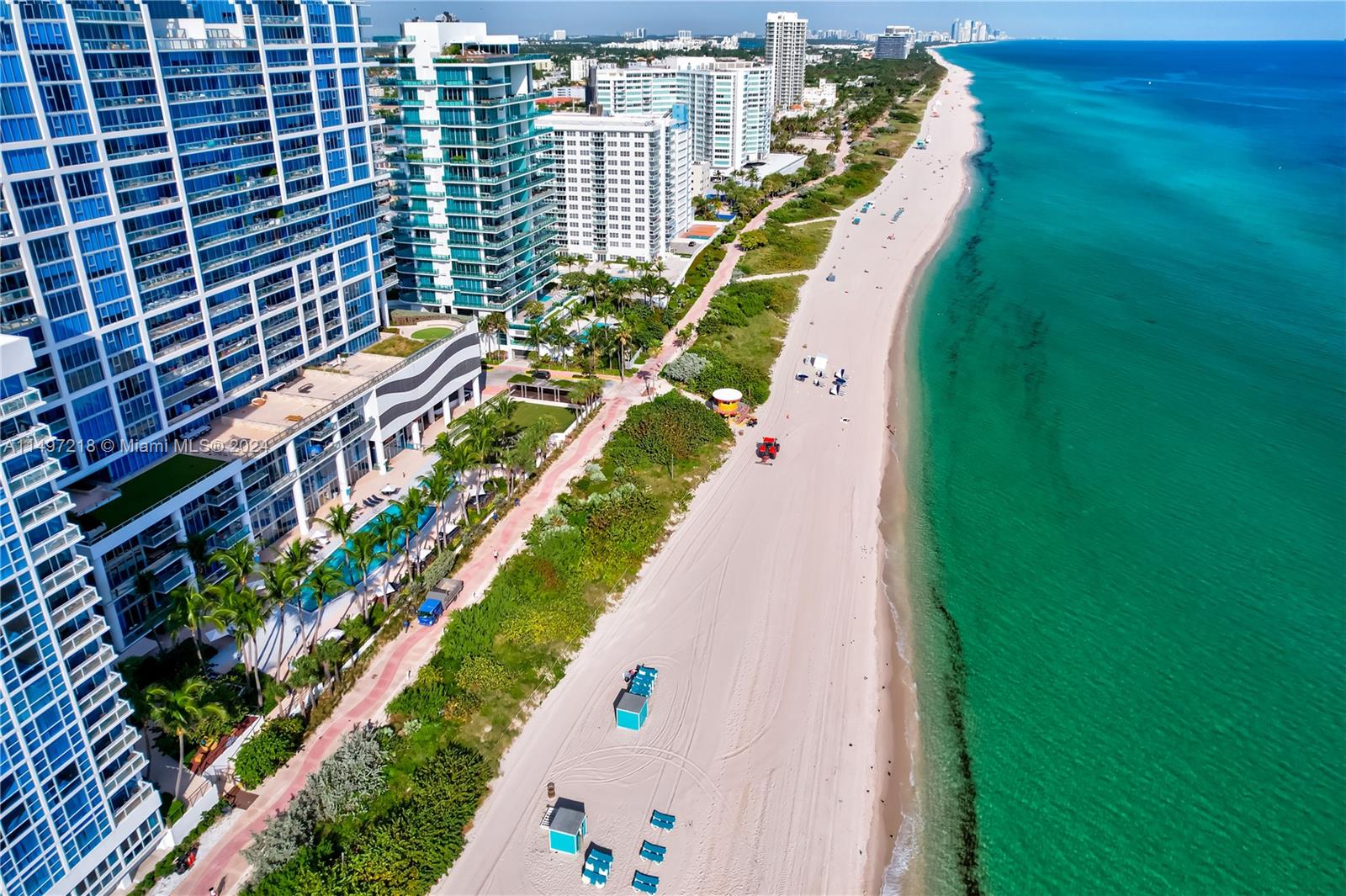 The public boardwalk parallel to the Atlantic Ocean allows one to traverse, walk, jog, bike or 'blade' the full length of the barrier island between Government Cut at 1st Street South Beach to Haulover Inlet at 102 ST in Bal Harbor and beyond if one wishes.