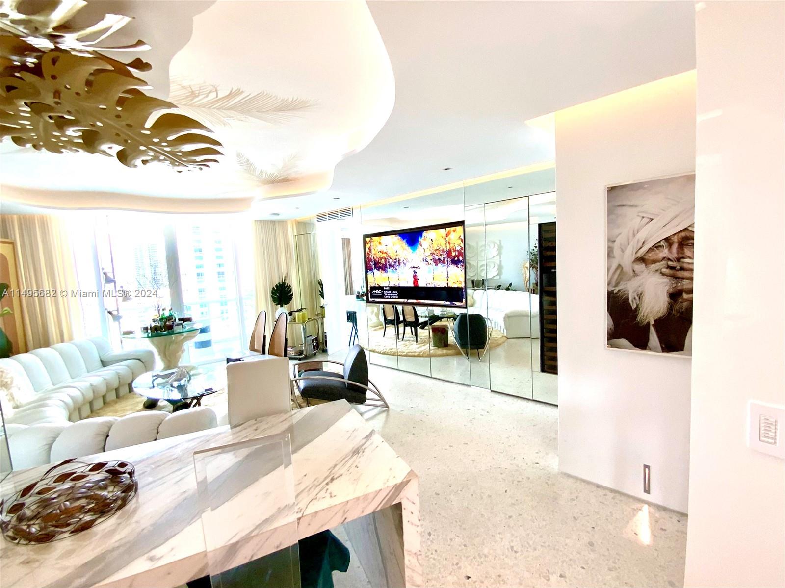 Marble Dining counter separates kitchen from Living area