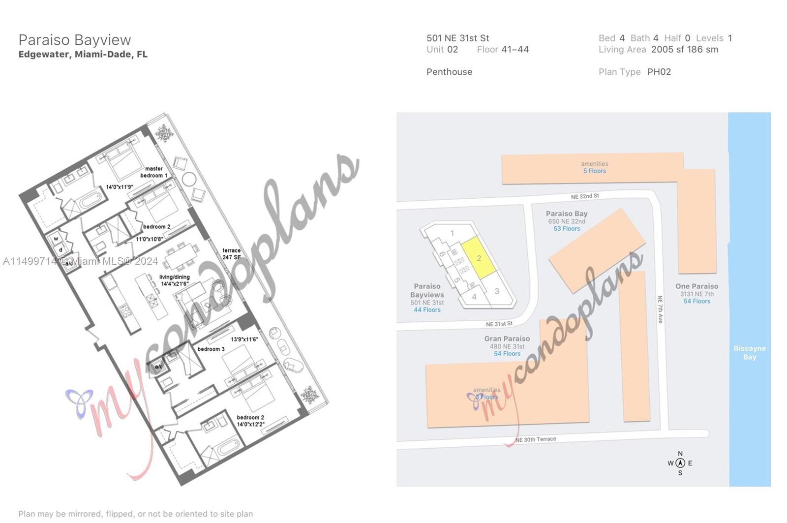 501 NE 31st St PH4202, Miami, Florida 33137, 4 Bedrooms Bedrooms, ,4 BathroomsBathrooms,Residentiallease,For Rent,501 NE 31st St PH4202,A11499714