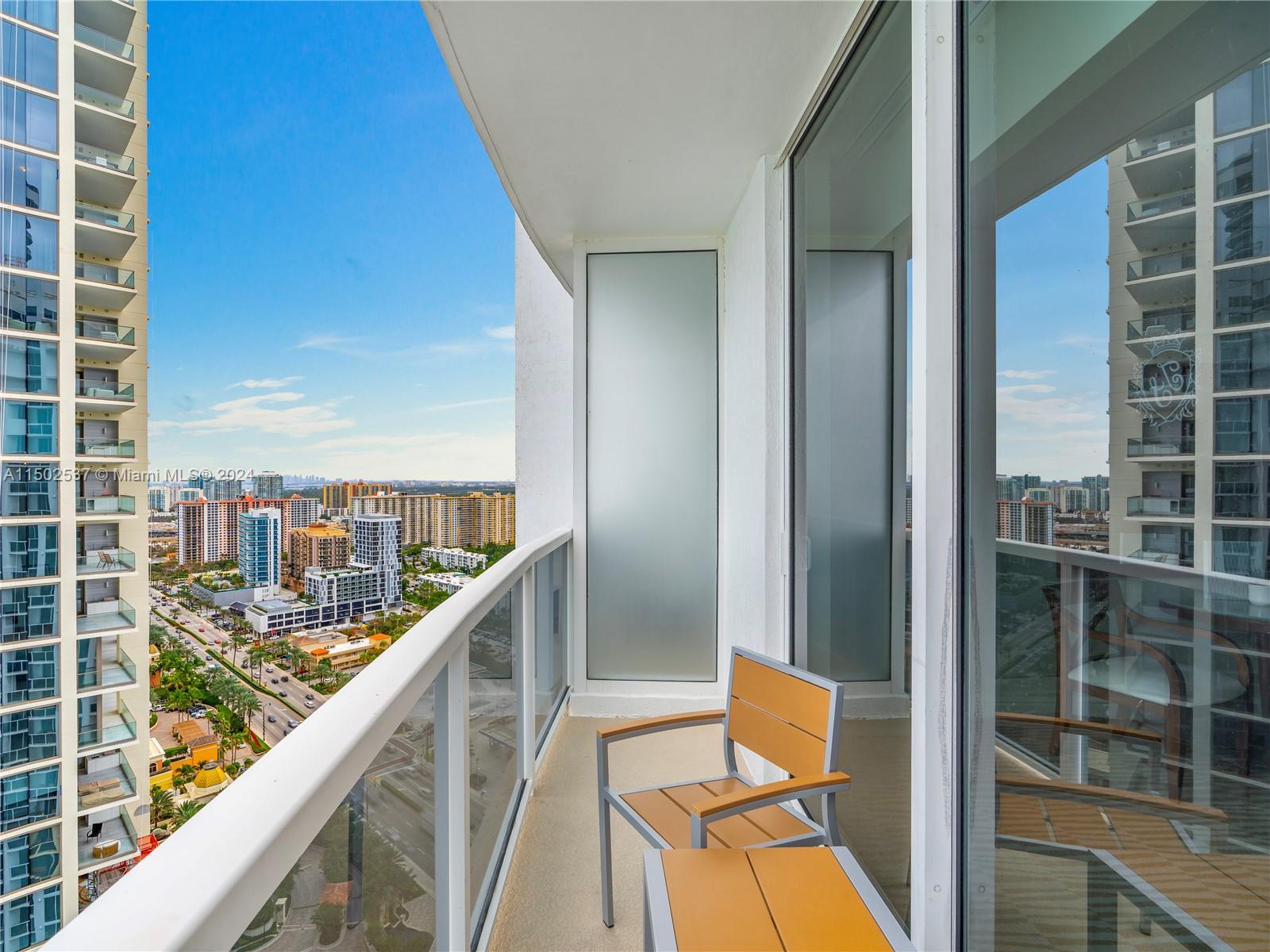 Large balcony offering sunrise and sunset views with stunning views of city and at this floor height you can see all the way till downtown Miami.