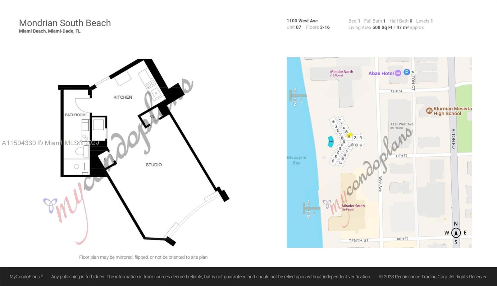 1100 West Ave 807, Miami Beach, Florida 33139, ,1 BathroomBathrooms,Residential,For Sale,1100 West Ave 807,A11504330