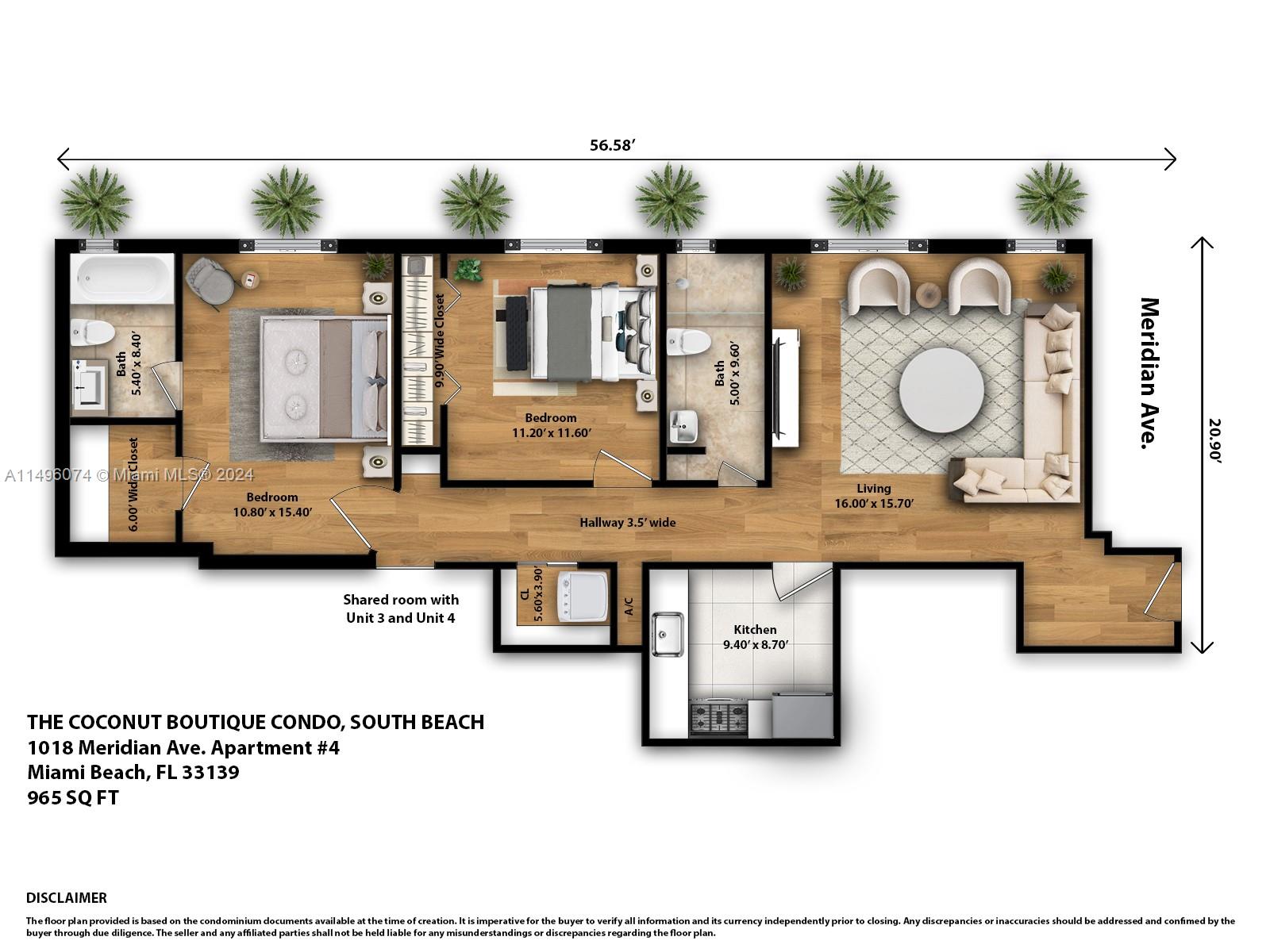 1018 Meridian Ave 4, Miami Beach, Florida 33139, 2 Bedrooms Bedrooms, ,2 BathroomsBathrooms,Residential,For Sale,1018 Meridian Ave 4,A11496074