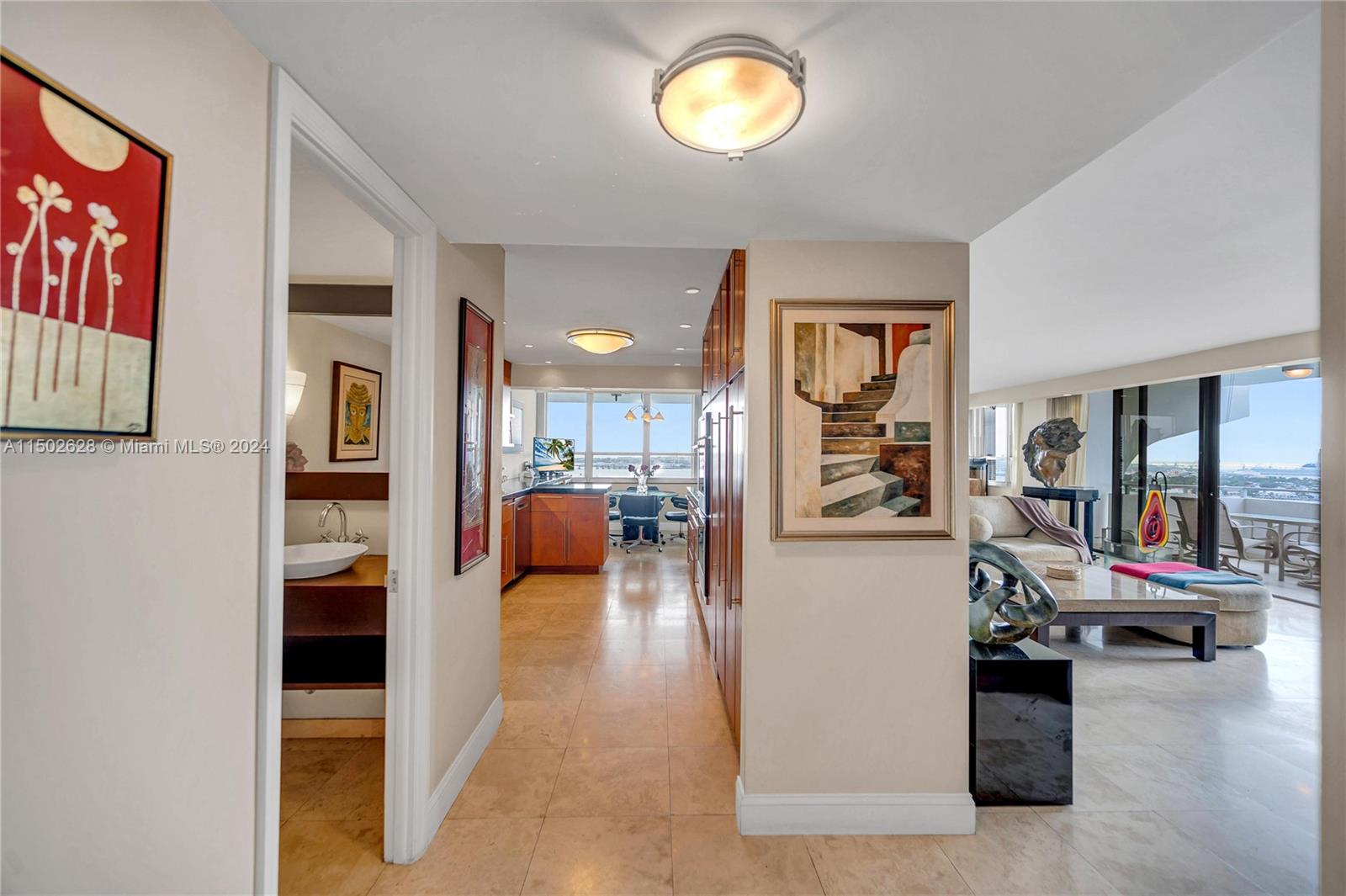 View of Living Area/kitchen/Powder room