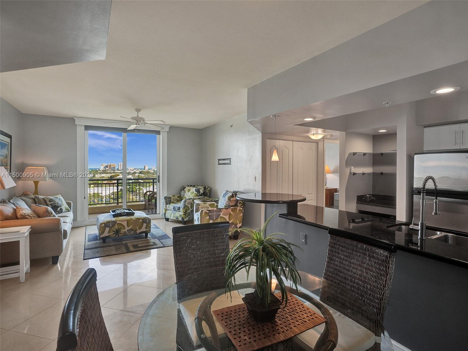 Motivated seller. Stunning sub-penthouse in downtown Fort Lauderdale with direct East side ocean view. This 2/2, split bedroom residence boasts custom-made closets, open concept kitchen, full-size washer/dryer, porcelain tile throughout, and impact windows. Breathtaking views of the ocean and city skyline from the spacious balcony. Resort-style amenities include an infinity pool, jacuzzi, cabanas, and barbecue grills.  Renovated lobby, elevators, community room, and pool deck add a touch of modern luxury to the building. Prime location within walking distance to Las Olas, shops, restaurants. Just 2 miles from the ocean, a few minutes Riverfront, FLL airport and quick access to the Brightline train. Pets OK. You can rent right of way. 2 assigned parking  valet available