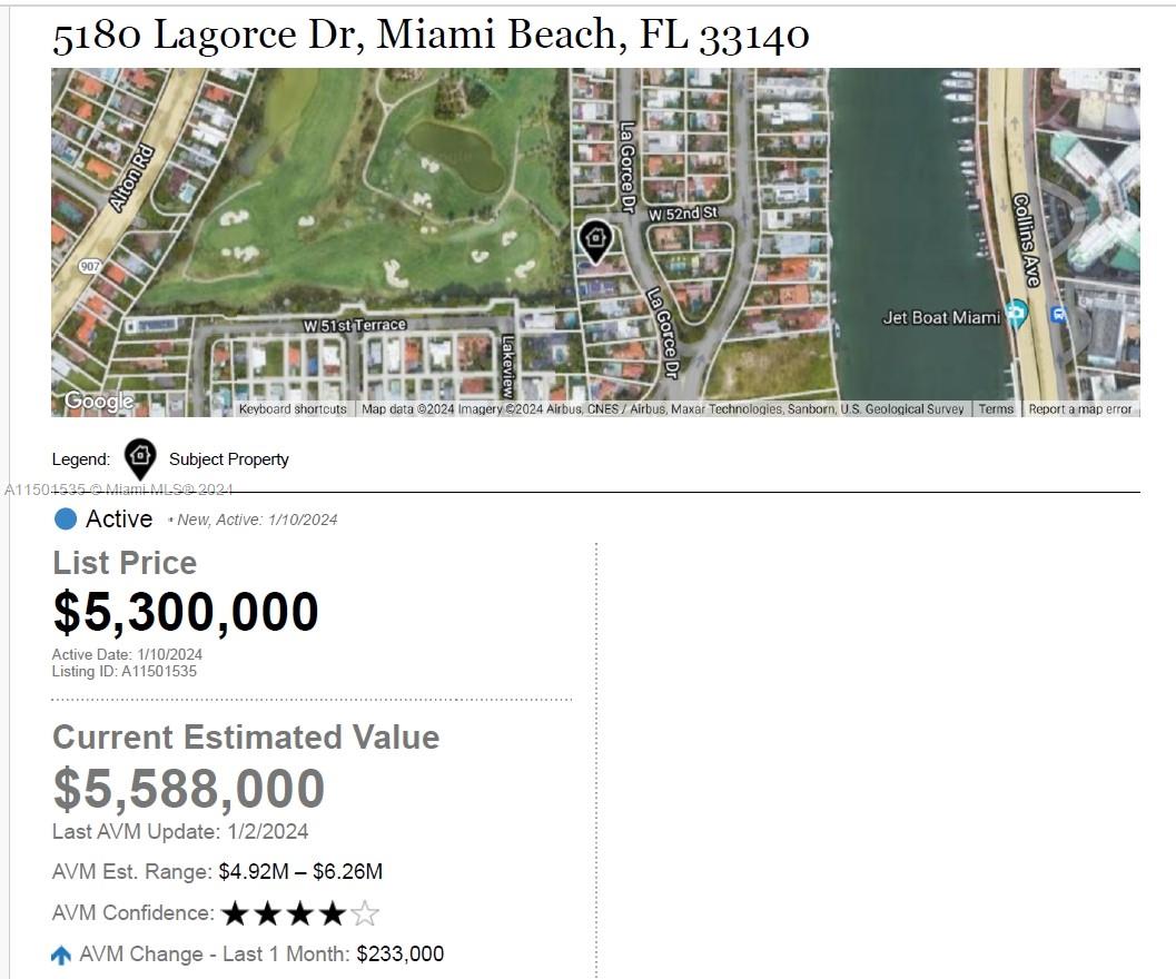 5180 La Gorce Dr, Miami Beach, FL, 33140 United States, 4 Bedrooms Bedrooms, ,3 BathroomsBathrooms,Residential,For Sale,La Gorce Dr,A11501535