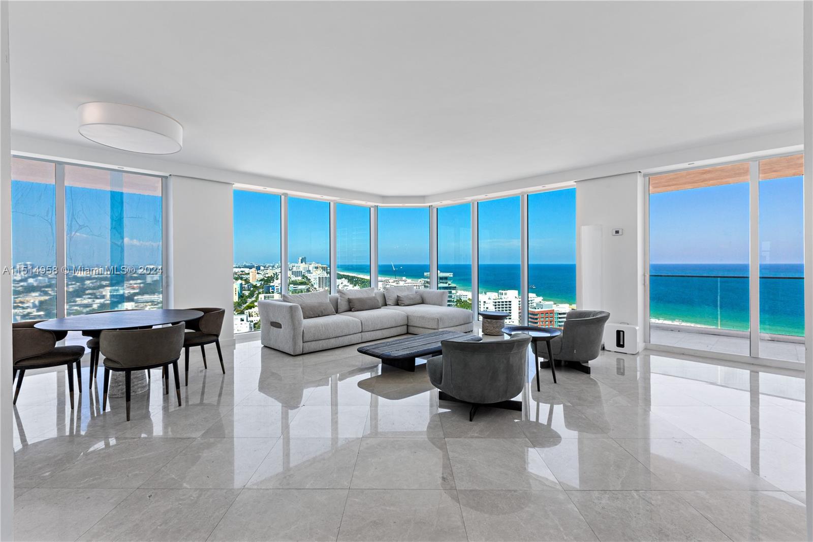 Completely renovated 3 Bed + 2.5 Bath corner residence at the prestigious Portofino Tower in the exclusive South of 5th Neighborhood. This immaculate residence offers incredible 270 degree panoramic views day and night of the Ocean, South Beach, Miami Skyline and Government Cut as cruise ships continuously sail by, all from floor to ceiling glass. This residence demonstrates the epitome of luxury with a custom kitchen with an extended eat-in island with views of the Ocean, remodeled bathrooms featuring a Master Bath with a free standing soaking tub with Ocean views, separate expansive shower and dual sinks. Marble floors, recessed lighting, linear diffusers, custom doors, intelligently integrated built-ins & electric window treatments. No detail has been overlooked. Furniture negotiable.