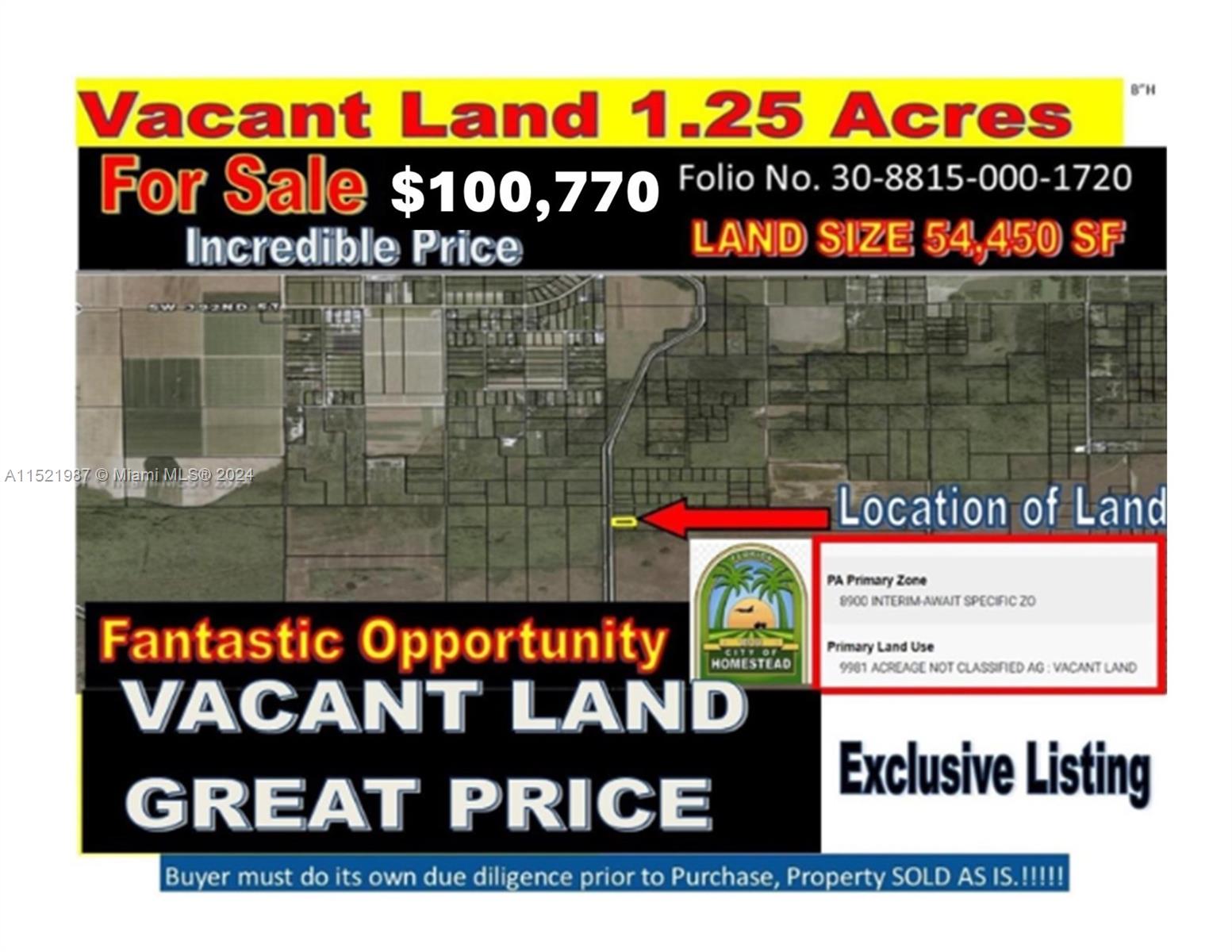   LAND HOMESTEAD  For Sale A11521987, FL