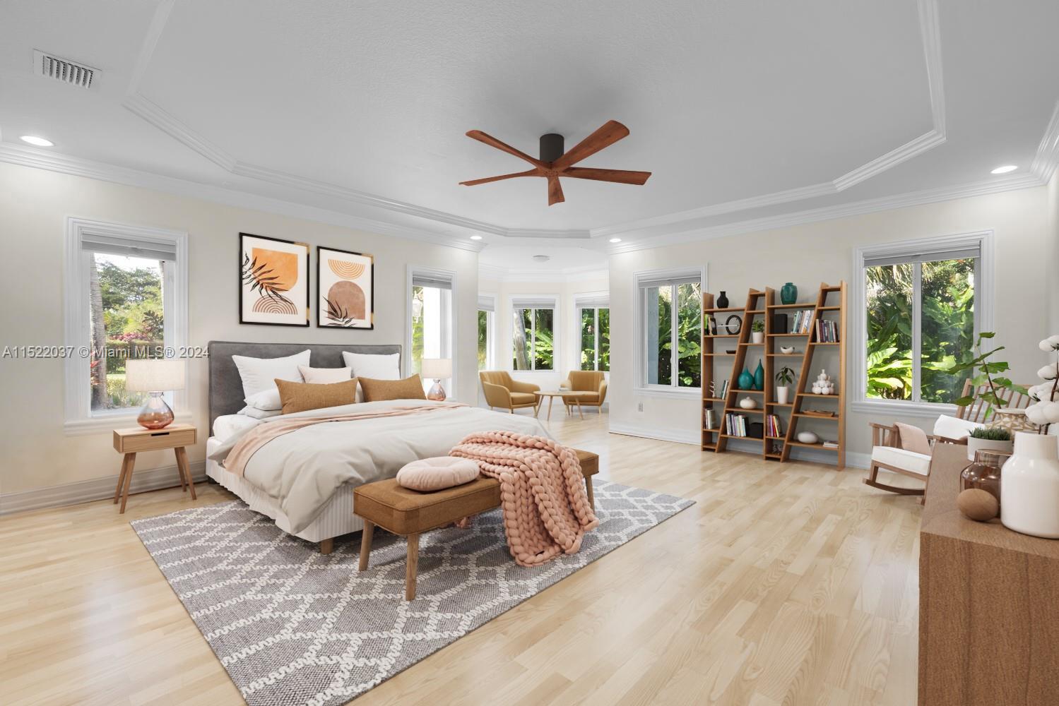 Digitally staged primary bedroom