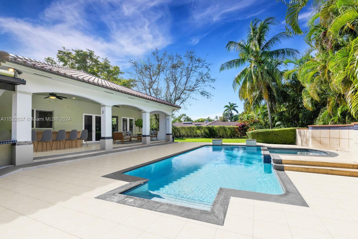 Digitally staged patio area + pool