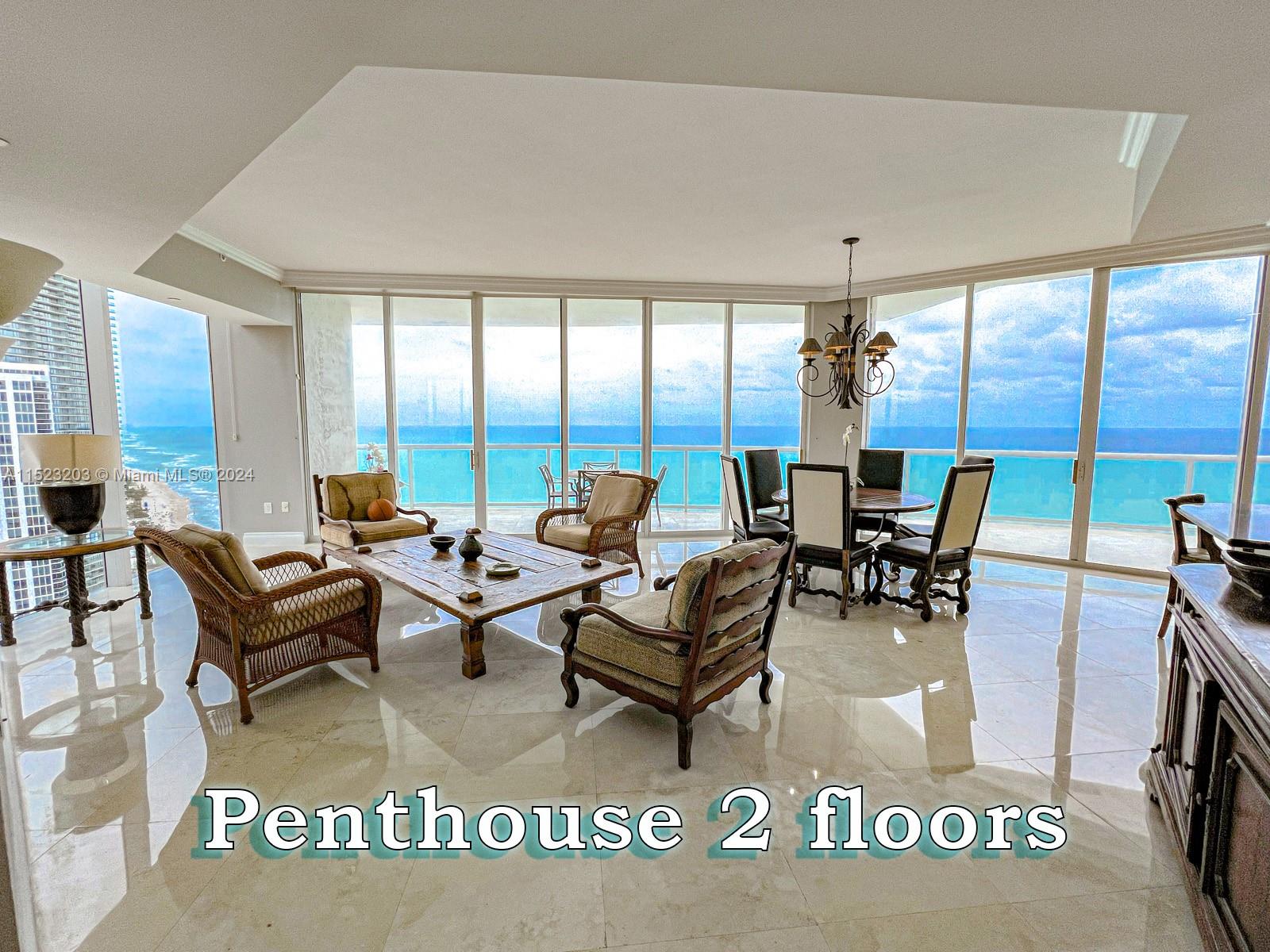 The price DROPPED considerably to rent fast! Luxury awaits in this 4-bed, 4 1/2 -bath PENTHOUSE with a sprawling outdoor oasis. Enjoy panoramic ocean views from every room, while the expansive terrace beckons for serene moments. Elevate your lifestyle in this haven of elegance. As if that weren't enough, to add to this magnificent Penthouse, you also have exclusive rights to a pool cabana in front of the pool and just a few steps from the beach.  Parking spaces? You have three just for you!  Act fast to secure this Ocean front gem. Super easy to show!