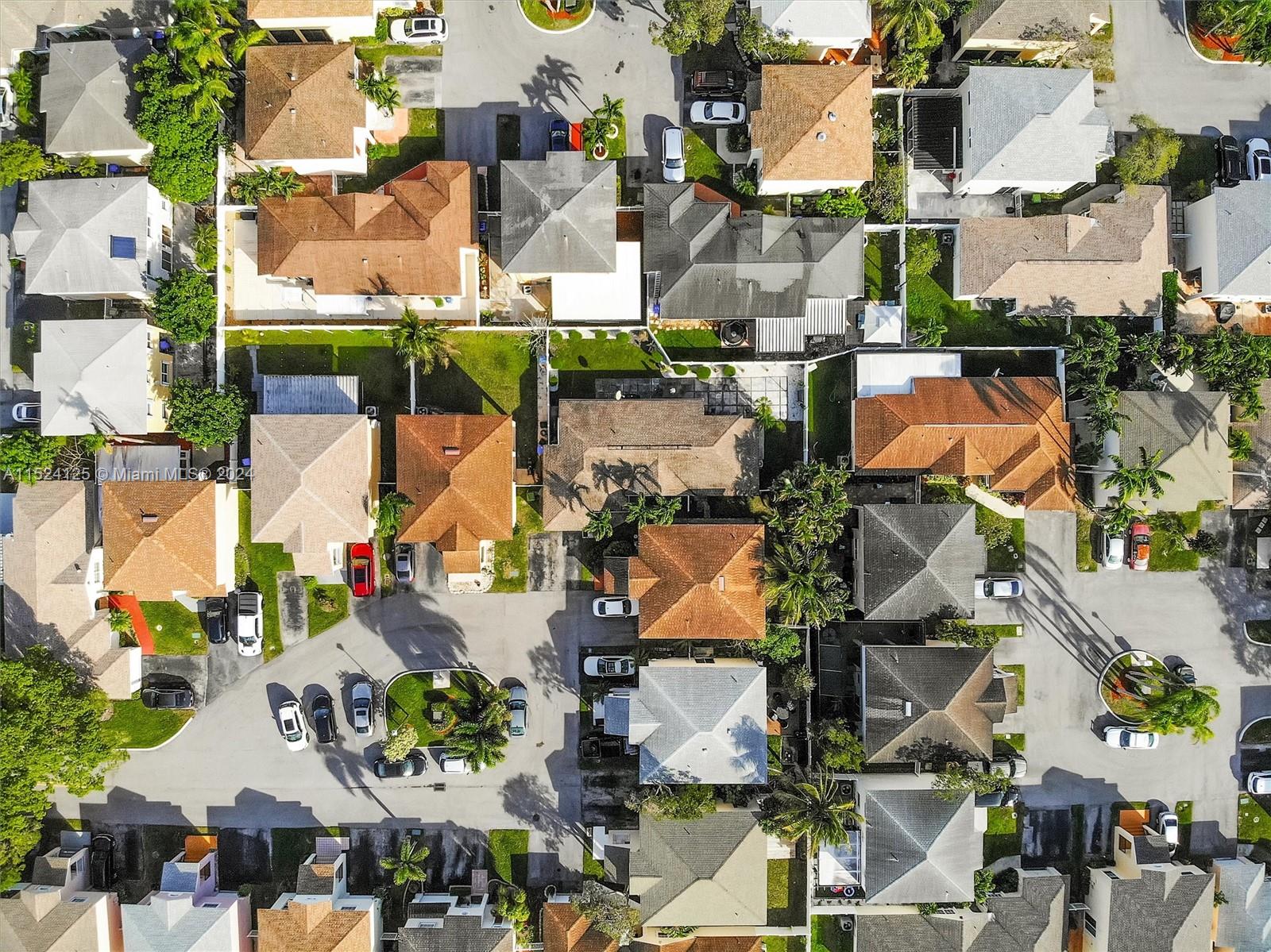 Aerial view of the house conveniently nestled in the corner