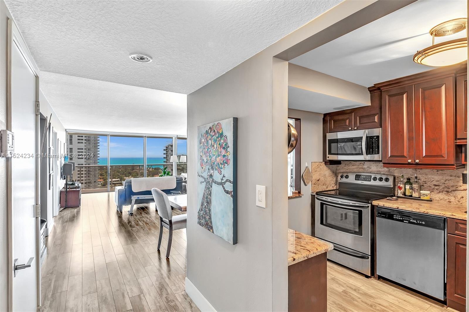 Tastefully Remodeled Kitchen, Granite counters and stainless steel appliances.