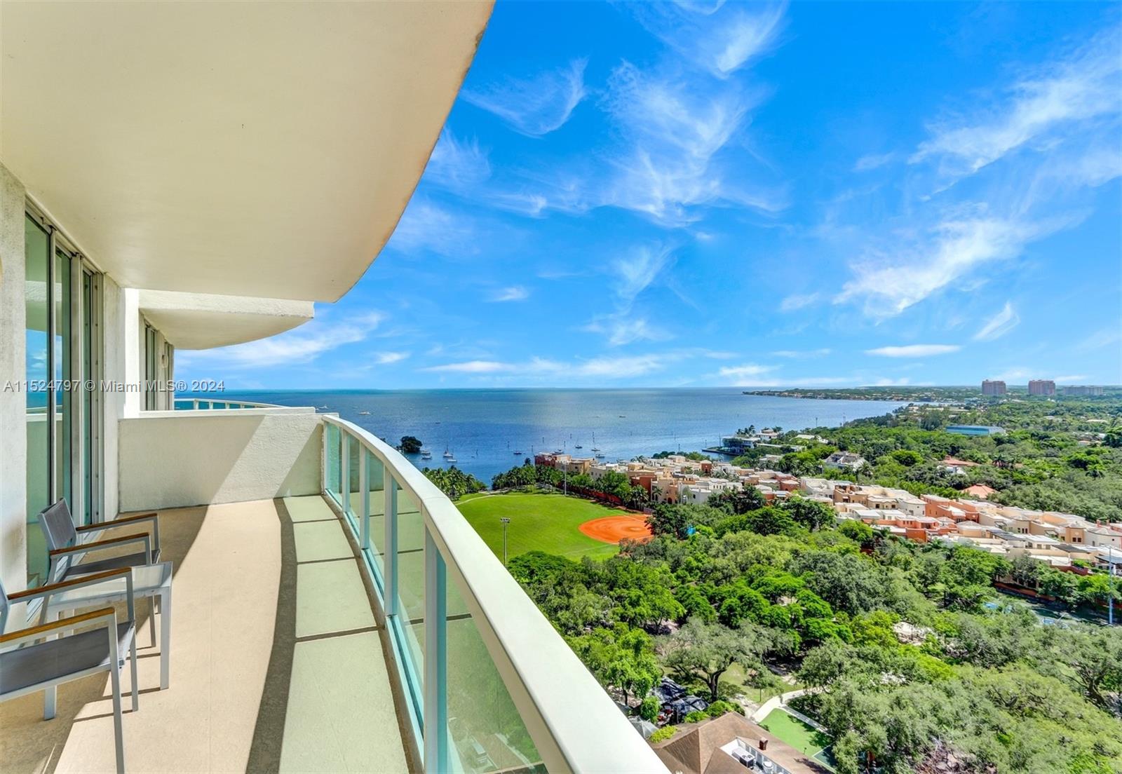 Spectacular bay views from this stunning corner residence w/ wrap-around balcony in Arya, a full-service luxury condo/hotel in the heart of the Coconut Grove. Walk to galleries, boutiques, cafes & bayfront parks. Updated, light-filled interior spaces & a split-plan layout w/option to live in as a 2BR/2.5BA + kitchen or rent as 2 separate units (1BR/1BA & 1BR/1.5BA+kitchen). No rental restrictions. Offered fully furnished w/chic designer pieces for the ultimate in turn-key living. Exceptional building amenities include pool & restaurant overlooking the bay, fitness center w/sauna, squash courts, business center & 24 hr. attended lobby w/concierge. Secure garage parking (1 assigned space) as well as valet & street parking. Minutes to downtown, MIA, Brickell, Key Biscayne & the Beaches.