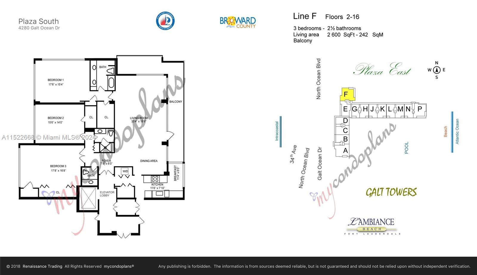 4280 Galt Ocean Dr 5F, Fort Lauderdale, Florida 33308, 3 Bedrooms Bedrooms, ,2 BathroomsBathrooms,Residentiallease,For Rent,4280 Galt Ocean Dr 5F,A11522668