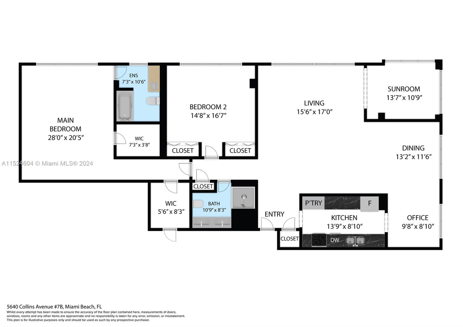 5640 Collins Ave 7B, Miami Beach, Florida 33140, 2 Bedrooms Bedrooms, ,2 BathroomsBathrooms,Residential,For Sale,5640 Collins Ave 7B,A11524604