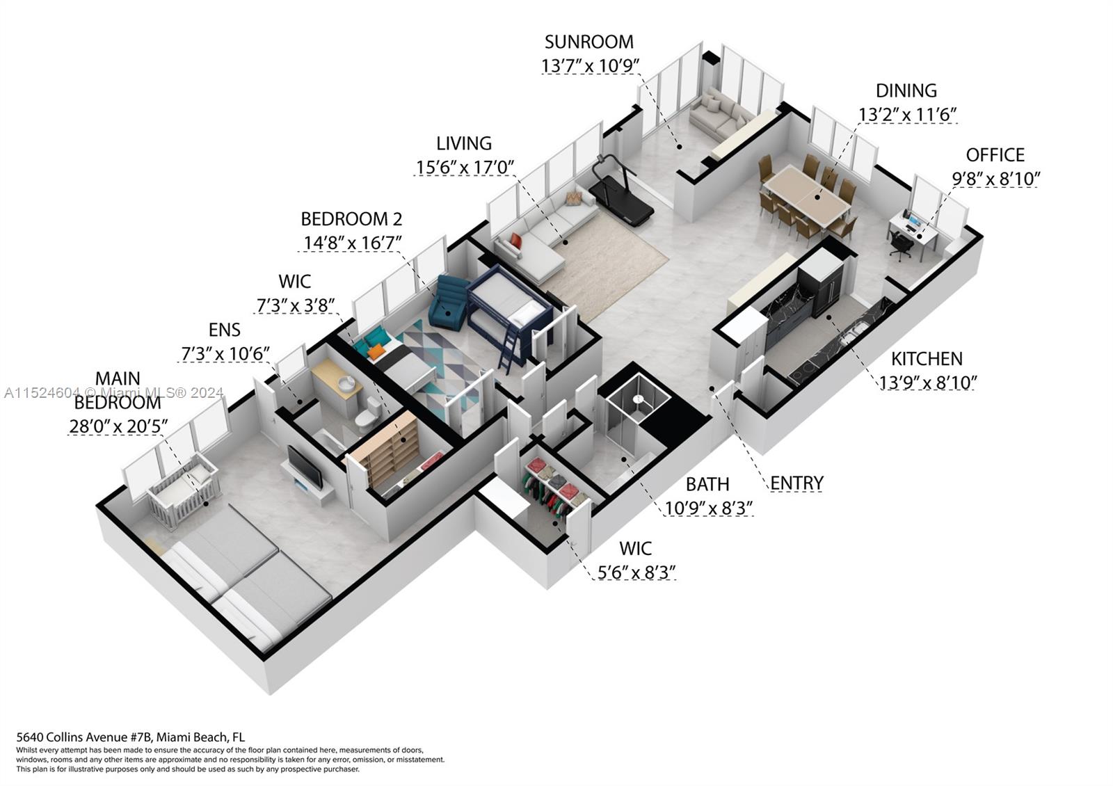 5640 Collins Ave 7B, Miami Beach, Florida 33140, 2 Bedrooms Bedrooms, ,2 BathroomsBathrooms,Residential,For Sale,5640 Collins Ave 7B,A11524604