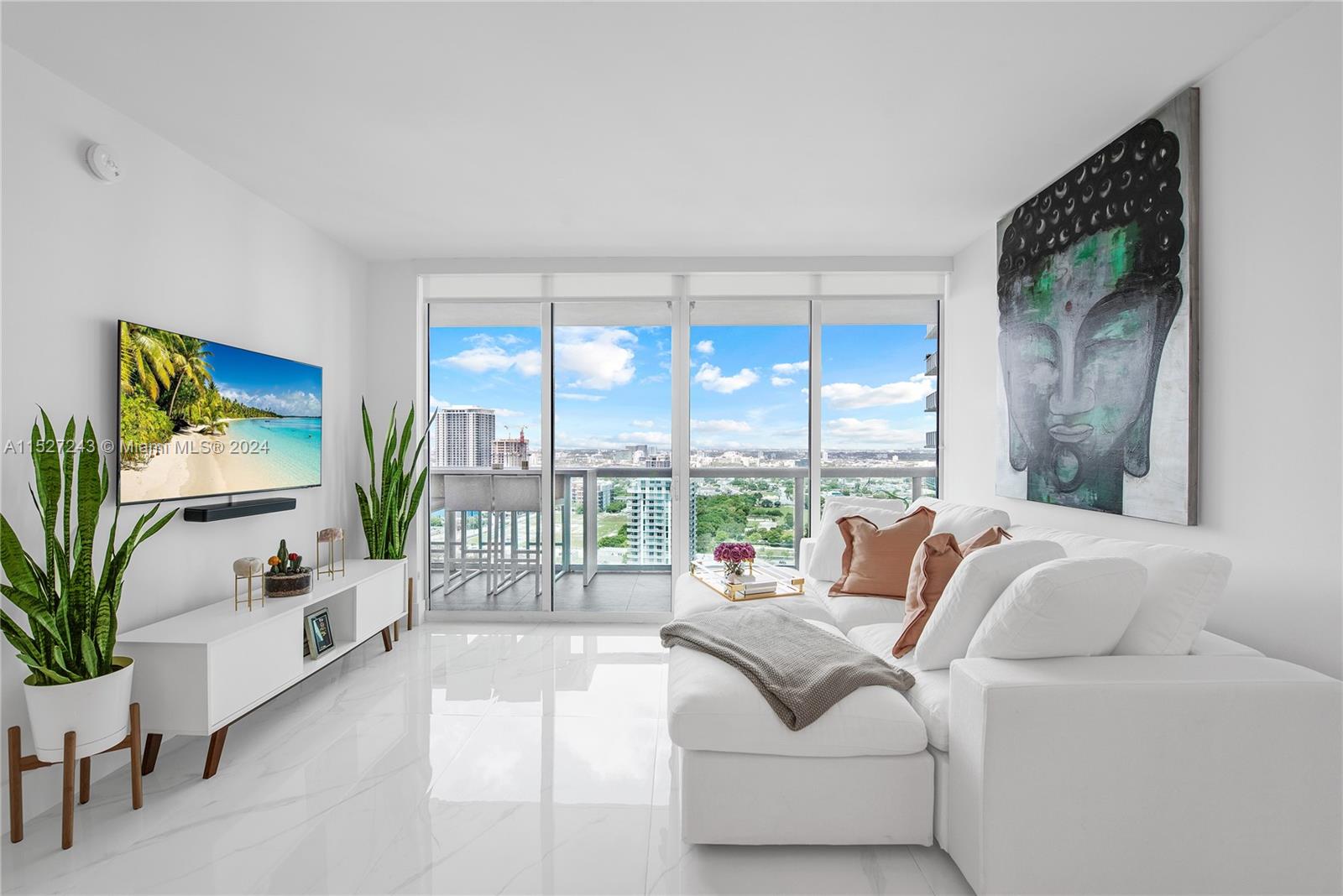 Floor-to-ceiling windows and 32 x 48 Santorini tile bring an abundance of natural light to this modern 2 bedroom, 2 bathroom unit on the 29th floor. The remodeled kitchen features custom cabinetry, quartz countertops, a professional work station sink, all new appliances, garbage disposal, modern hidden outlets/switches, and recessed/dimmable lighting. New washer and dryer with custom doors on the laundry and a/c closets. Spacious and modern renovated bathrooms. Large primary bedroom, bathroom, walk-in closet and shoe closet. Split-floor plan offers privacy. HOA fees cover cable, internet and water. 1 parking space. Amenities include a heated pool, jacuzzi, gym, business center, party room, sauna, steam room, billiard room. Bike storage and storage units available.