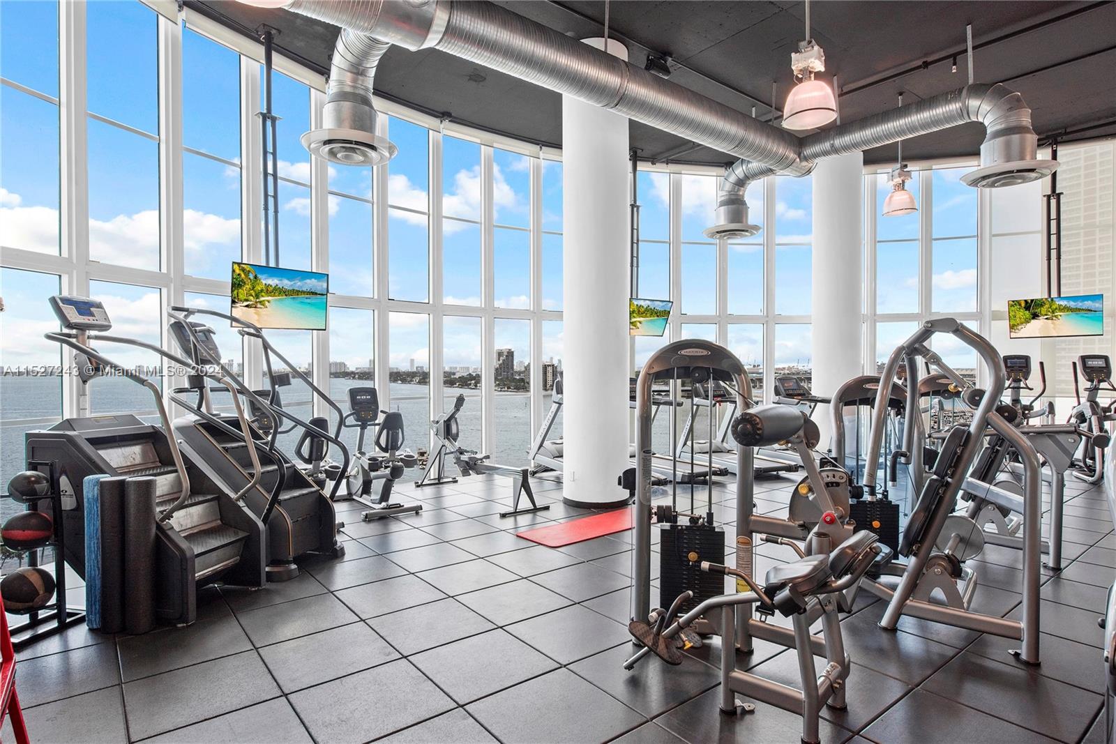 Gym with bay views