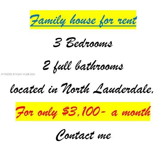 717 SW 79th Ter 0, North Lauderdale, Florida 33068, 3 Bedrooms Bedrooms, ,2 BathroomsBathrooms,Residentiallease,For Rent,717 SW 79th Ter 0,A11532332