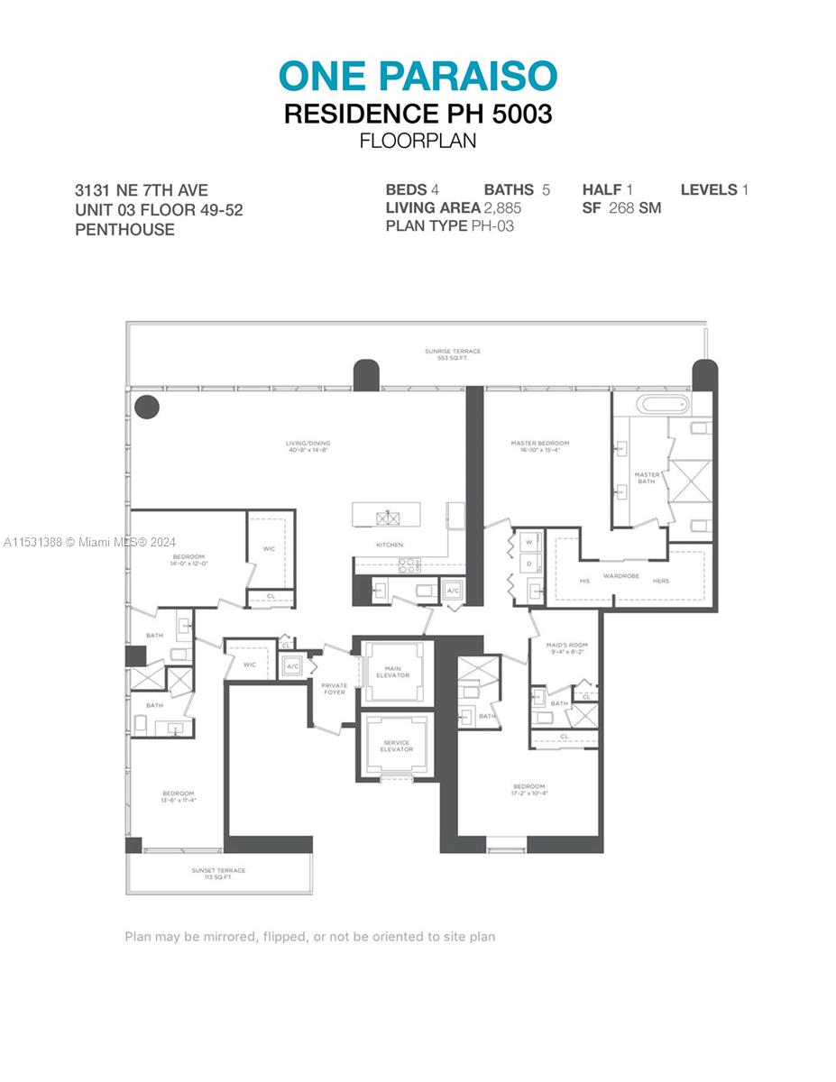 3131 NE 7th Ave PH5003, Miami, Florida 33137, 4 Bedrooms Bedrooms, 8 Rooms Rooms,5 BathroomsBathrooms,Residential,For Sale,3131 NE 7th Ave PH5003,A11531388