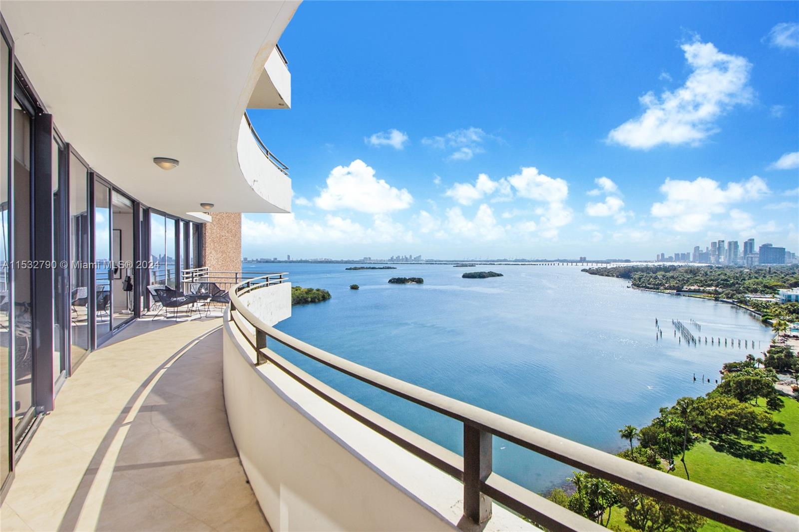 This spacious and fully renovated waterfront residence at the iconic Palm Bay Towers in Miami’s Upper Eastside is a rare find.With almost 3,000 sq. ft. of living space, this triangle-shaped unit offers breathtaking views of Biscayne Bay, Miami Beach, the downtown skyline and beyond.The building is equipped with a 24-hour secured lobby and only 3 units per floor.Enjoy the convenience of being close to trendy restaurants, shops, and the Miami Design District.The unit features a contemporary style with a gourmet kitchen and sleek bathrooms.A large open area is perfect for a home office or den.The building offers tennis courts, pickleball, gym, and pool with bbq grills.The lush, secure, gate-guarded grounds offer acres of greenery and tranquility.Palm Bay Towers and marina is under renovation.