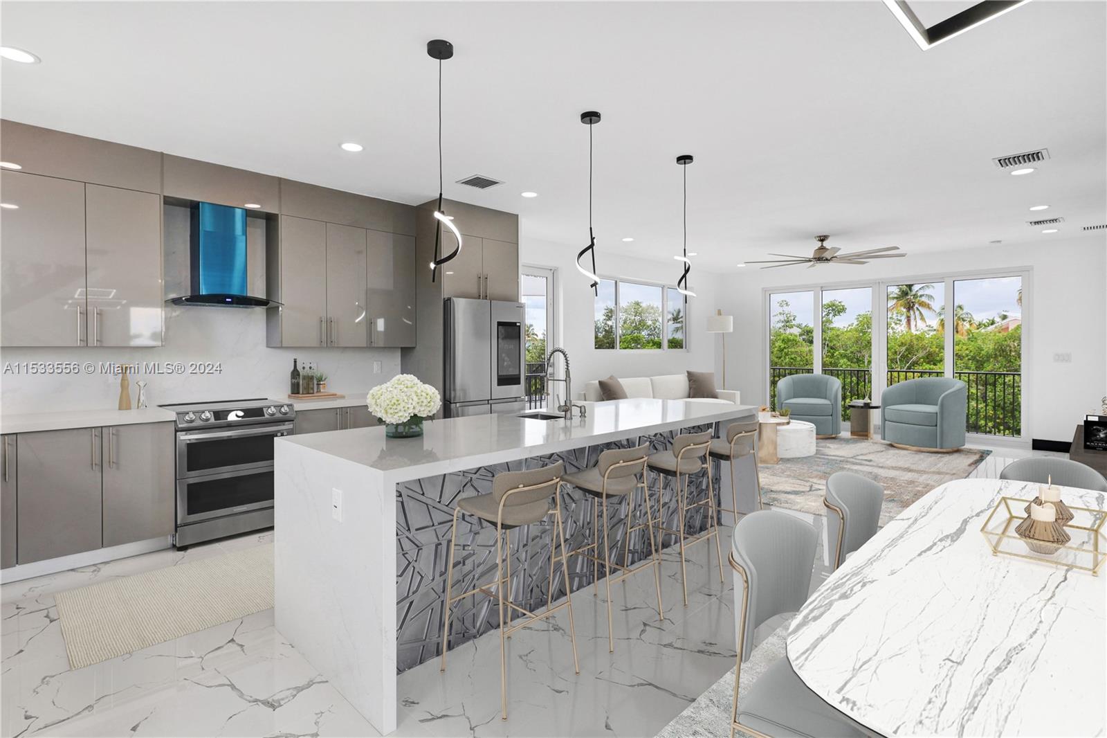 Custom cabinets, stainless appliances, prep sink and wine chiller