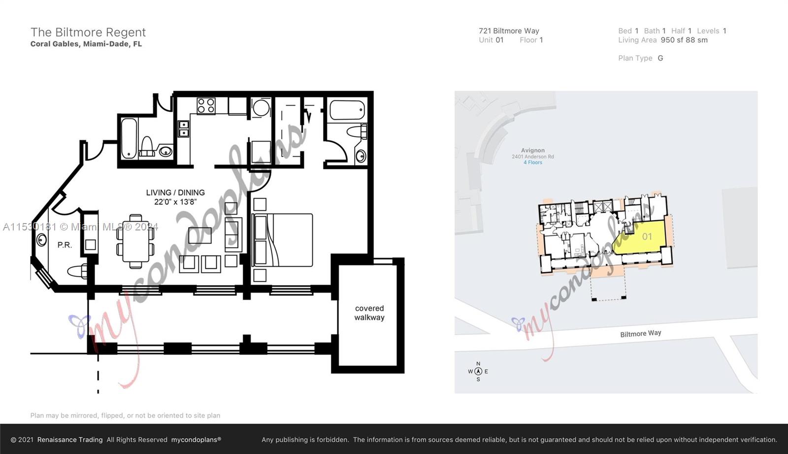 721 Biltmore Way 101, Coral Gables, Florida 33134, 1 Bedroom Bedrooms, ,1 BathroomBathrooms,Residential,For Sale,721 Biltmore Way 101,A11530181