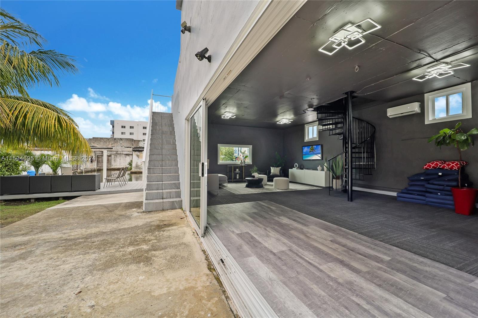 Impact sliding doors leading to dock & driveway