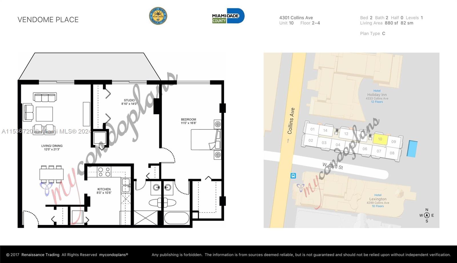 4301 Collins Ave 410, Miami Beach, Florida 33140, 2 Bedrooms Bedrooms, ,2 BathroomsBathrooms,Residentiallease,For Rent,4301 Collins Ave 410,A11536720