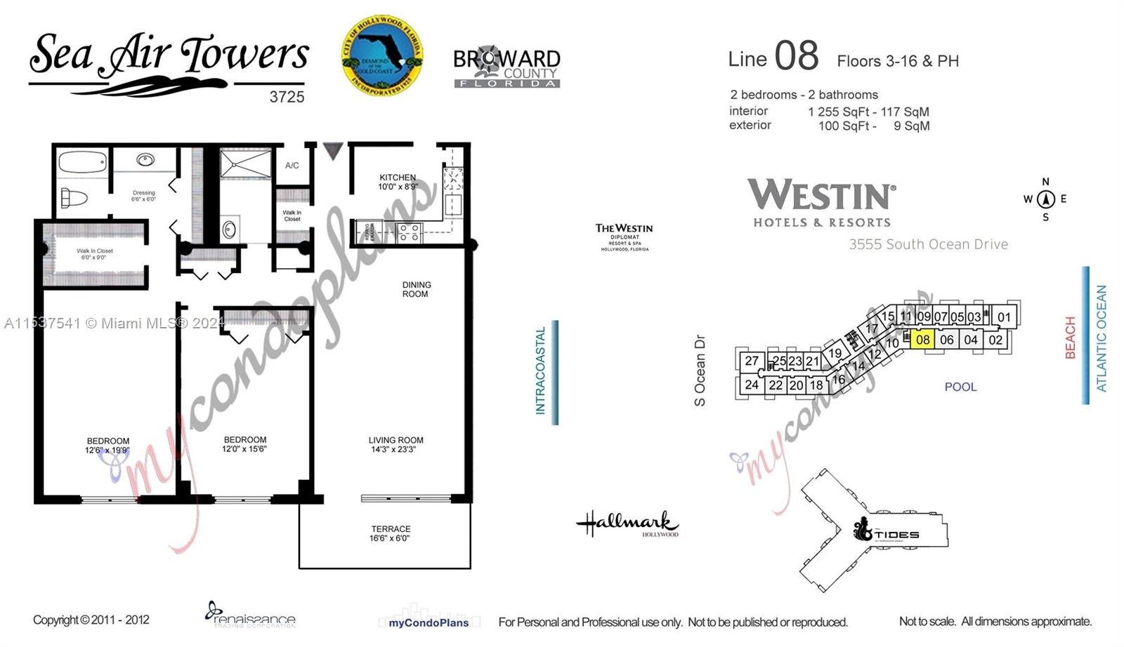 3725 S Ocean Dr 1008, Hollywood, Florida 33019, 2 Bedrooms Bedrooms, ,2 BathroomsBathrooms,Residentiallease,For Rent,3725 S Ocean Dr 1008,A11537541