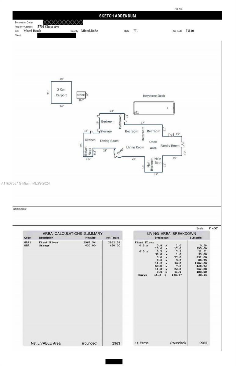 Appraiser's actual sketch and property measurements