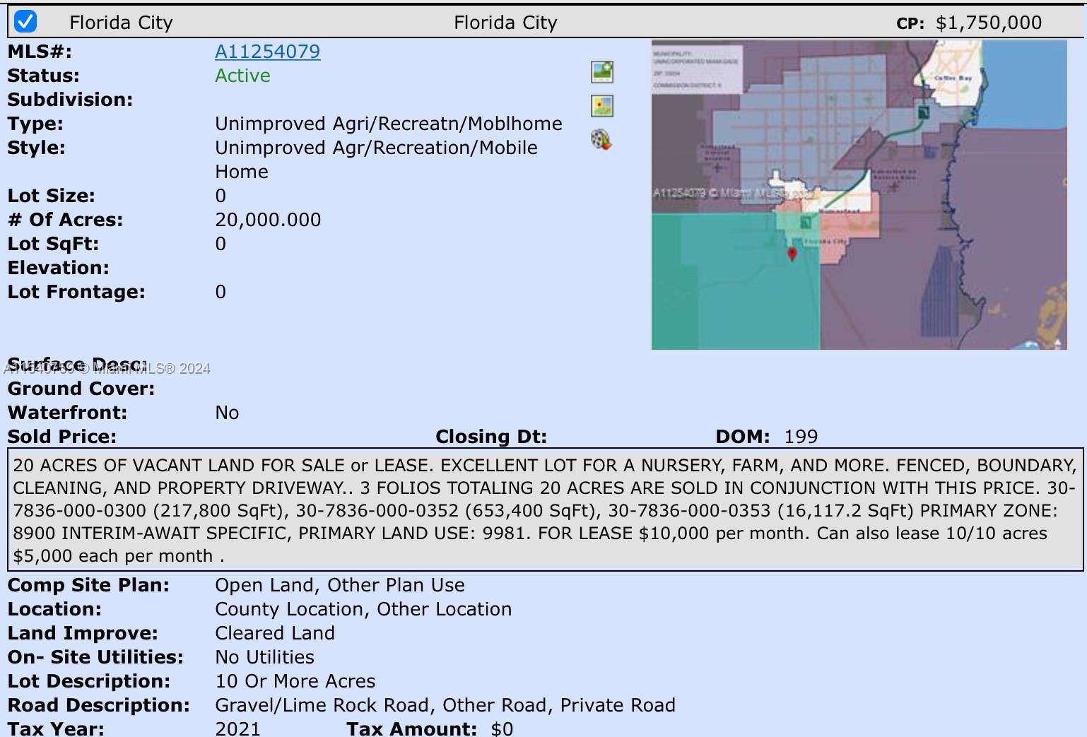 30-78-36-000-0352, Florida City, Florida 33034, ,Land,For Sale, 30-78-36-000-0352,A11540759