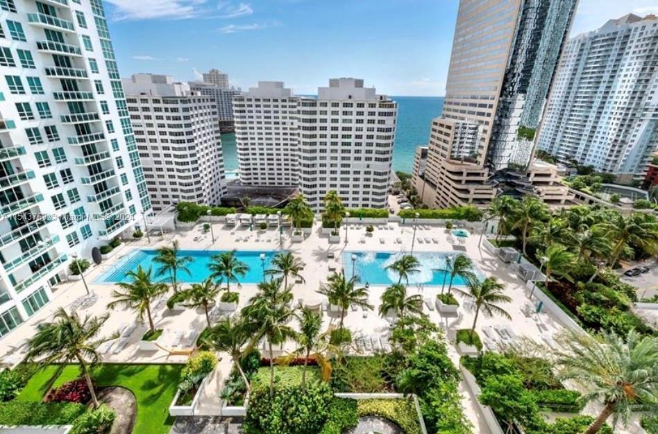 Live in the best location in Brickell! This spacious corner 1-bedroom, 1-bathroom unit on the 28th floor offers stunning views of Brickell Avenue, the pool area, and the water. The unit comes equipped with stainless steel appliances and granite countertops, as well as porcelain flooring in the bathroom and kitchen, and new modern blinds in the bedroom. The building features an art fitness and spa center, steam room, infinity-edge pools, concierge services, and a club room with billiards and more! Currently tenant-occupied, the unit will be available for showings after March 19th.