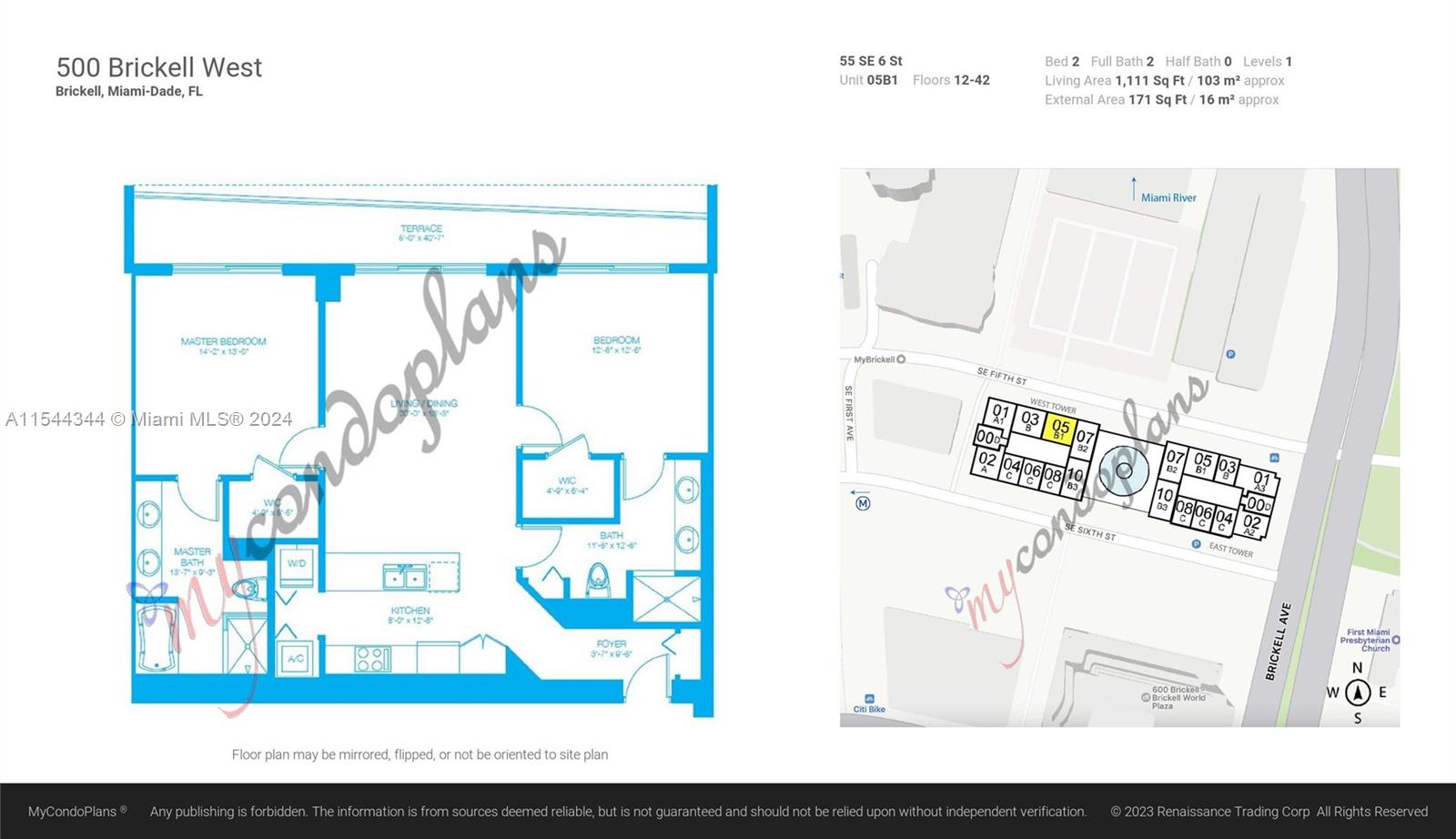 55 SE 6th St 2105, Miami, Florida 33131, 2 Bedrooms Bedrooms, ,2 BathroomsBathrooms,Residential,For Sale,55 SE 6th St 2105,A11544344