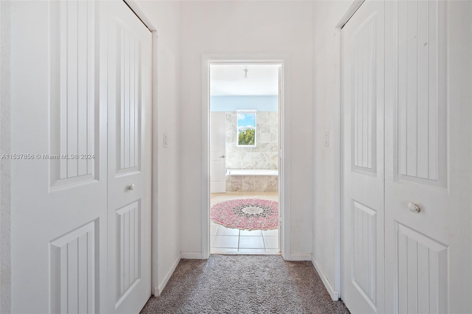 Walk in closets on both sides prior to entering bathroom