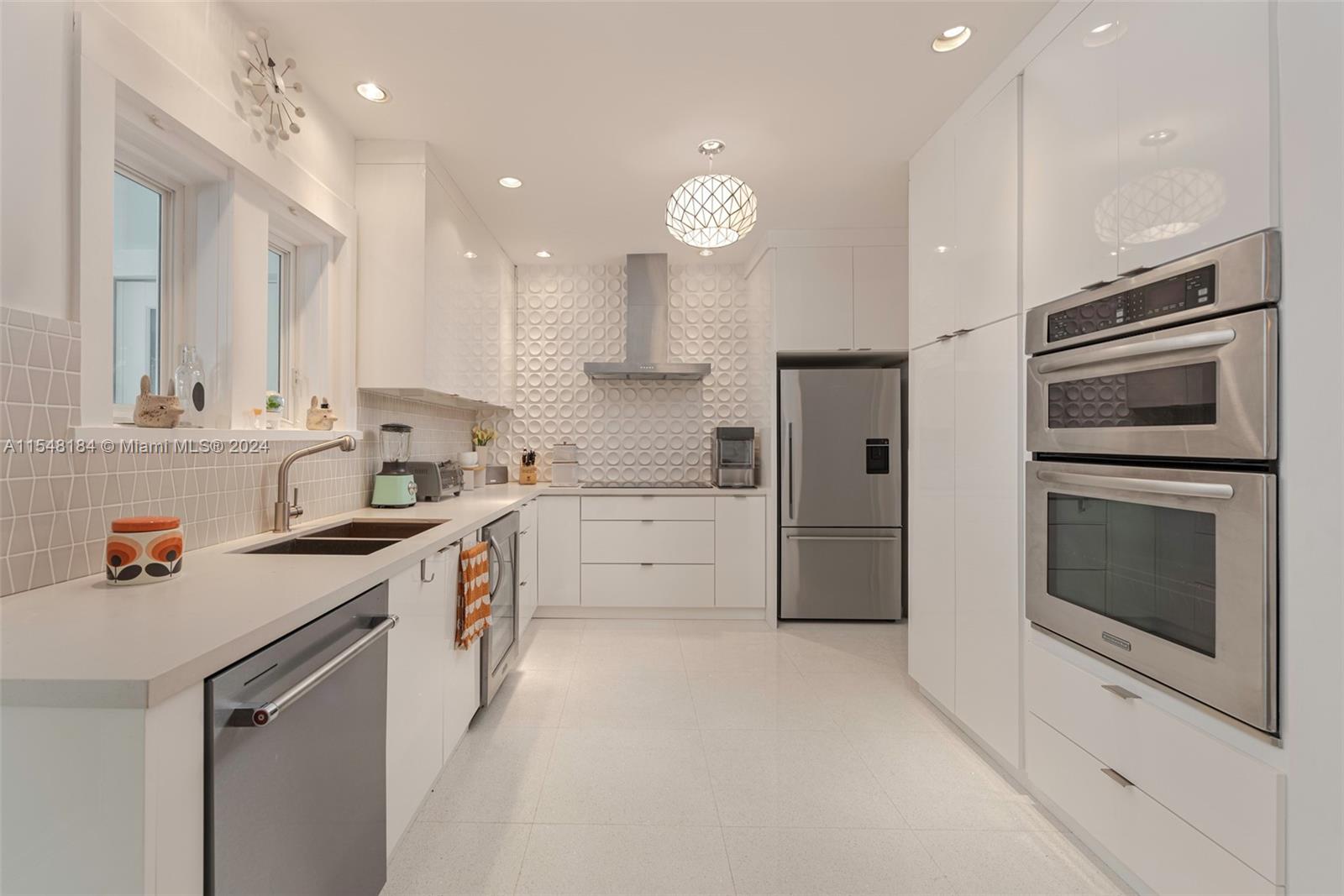 Updated kitchen with Terrazo floors.