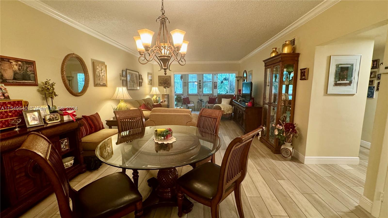 View of dining area; bedrooms and bathrooms are located to the right