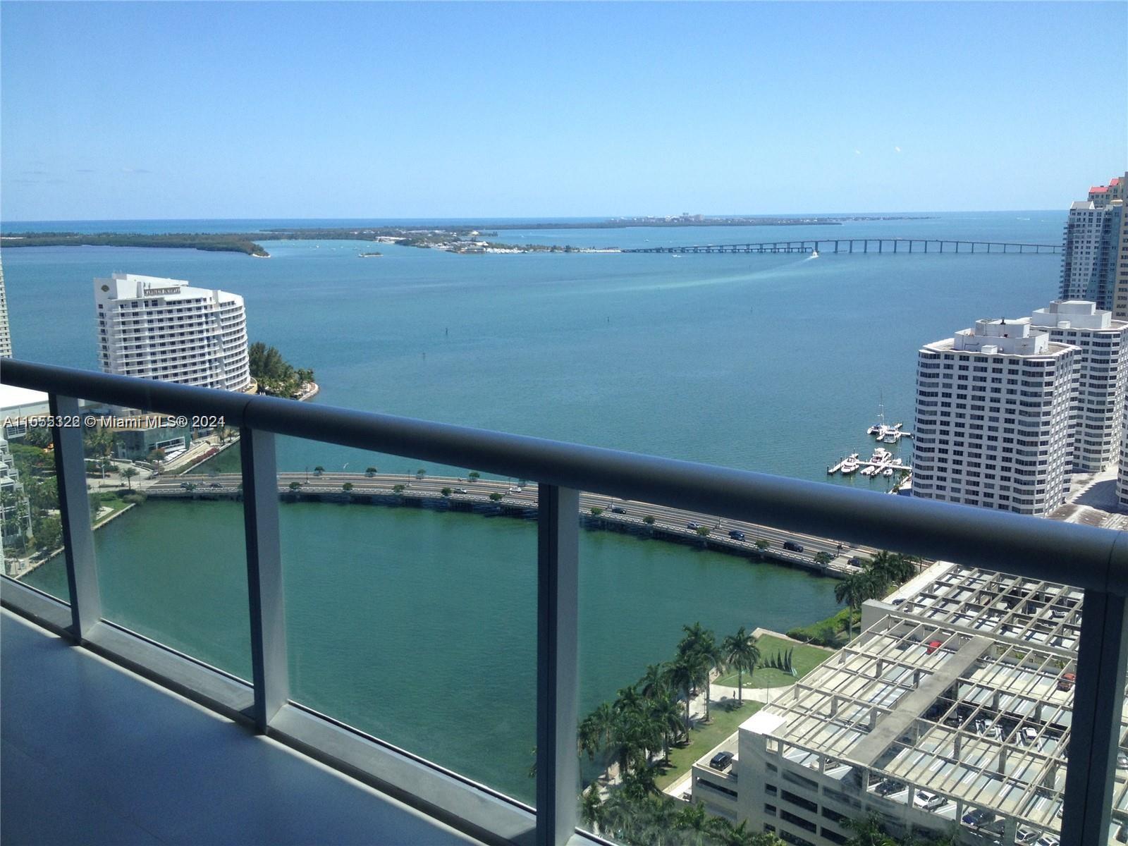 Breathtaking view of Biscayne Bay from one of the largest 1bedrooms at Icon Brickell. Great layout, marble floors throughout the unit and balcony, high-end appliances and open kitchen. Building has amazing amenities including the biggest pool area with huge infinity pool surrounded by cabanas, hot tubs, gym, yoga room, spinning room, , top quality restaurants and bars, luxurious full-service SPA, state-of-the-art fitness center, fitness and yoga classes and personal trainer available, movie theater, billiard room, 24-7 concierge, valet parking, and more. This building is located in the heart of Brickell and walking distance to many famous restaurants and Brickell City Center mall.