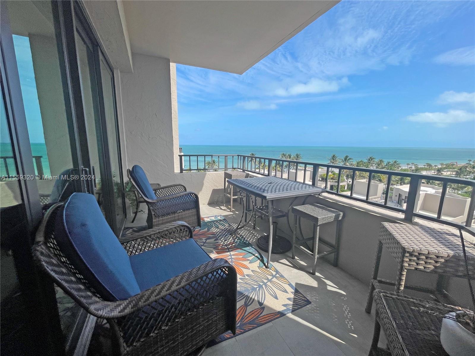 Six month rental now available in the sought-after oceanfront Tidemark building of Key Colony on Key Biscayne!  This condo has beautiful ocean views from bedrooms, living room and balcony.  Completely renovated with everything new, including impact windows/door and sound insulation.  Cooking is a joy in the large gourmet kitchen with induction cooktop and built-in double oven/microwave.  Relax in the primary suite's stunning spa wet room. Steam shower in guest bath. Duravit sensowash toilets. Amenities incl. private access to beach, three swimming pools, twelve tennis courts, fitness center, spa, convenience food store, pool bar restaurant, playground and library. Lobby concierge, management office onsite, and guard at gate. Experience for yourself the beachfront lifestyle of Key Biscayne.