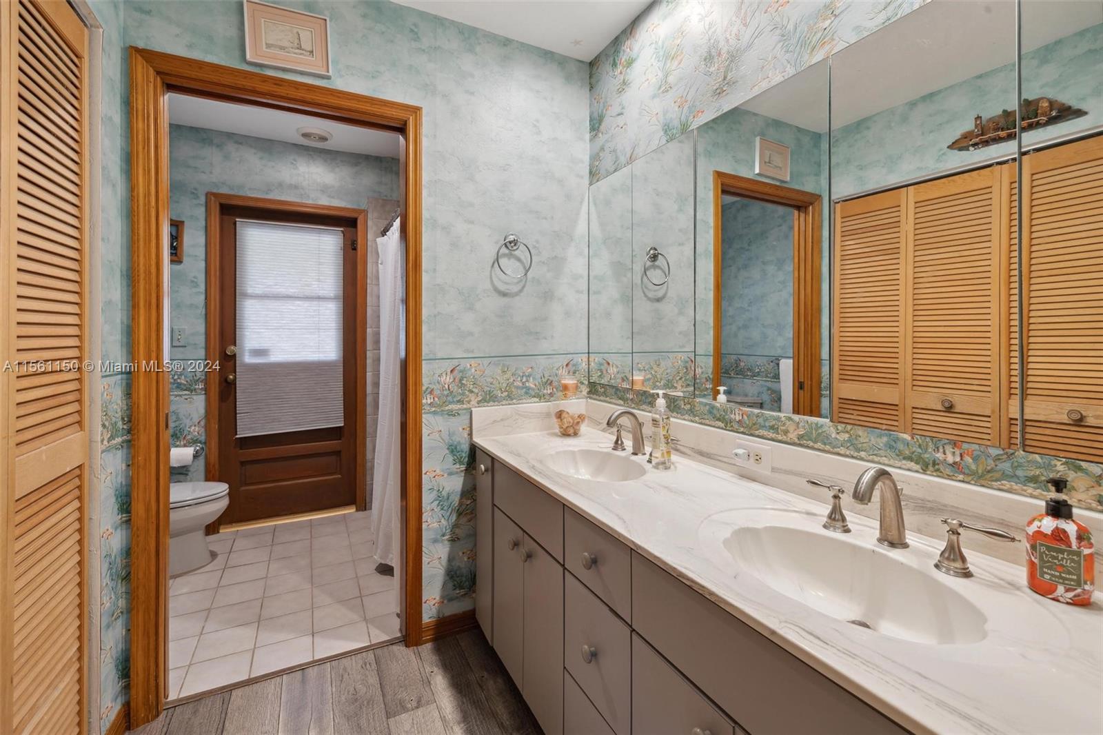 Bathroom connects to back patio