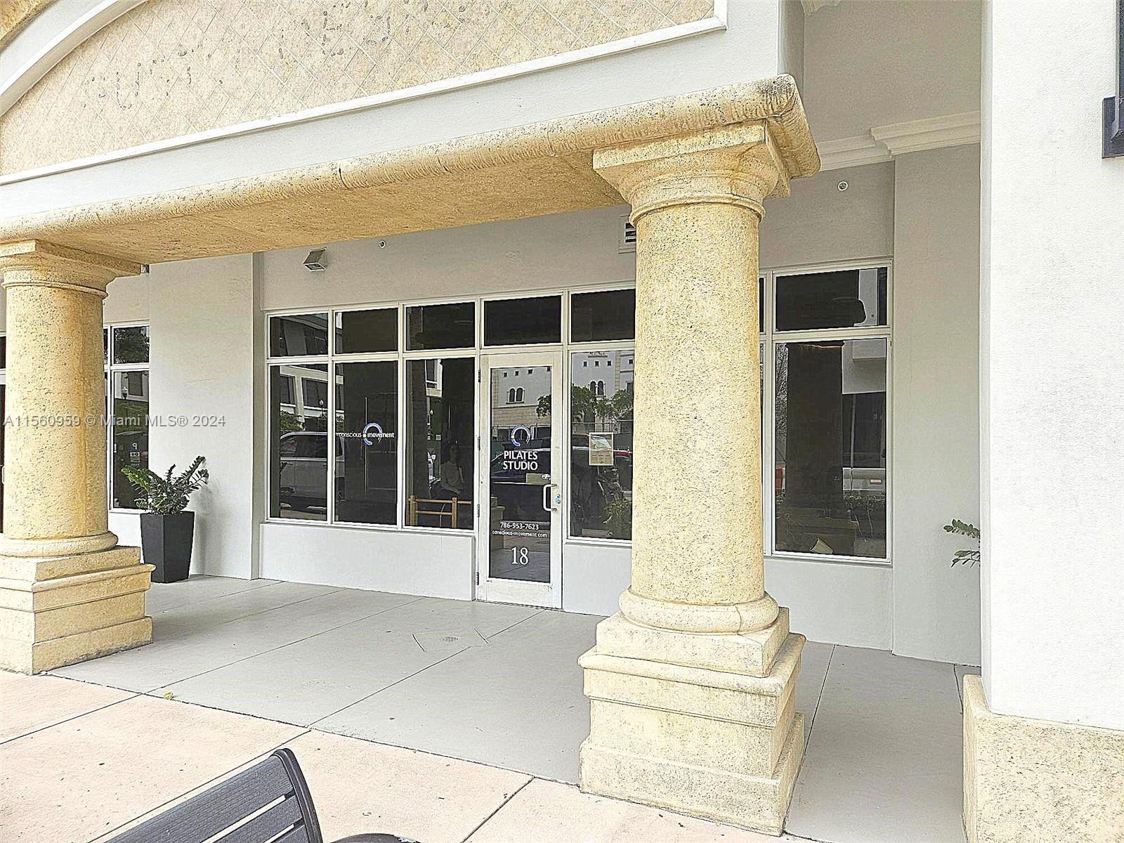This versatile space can be used for retail or office use. Located next to Merrick Park and high-end residential buildings, this location offers great foot traffic. Currently a Pilates Studio. Great open layout with plenty of natural light. Suitable for a restaurant. Grease trap in place. 16 parking spaces if used as a restaurant. 2 parking spaces if used for anything else.